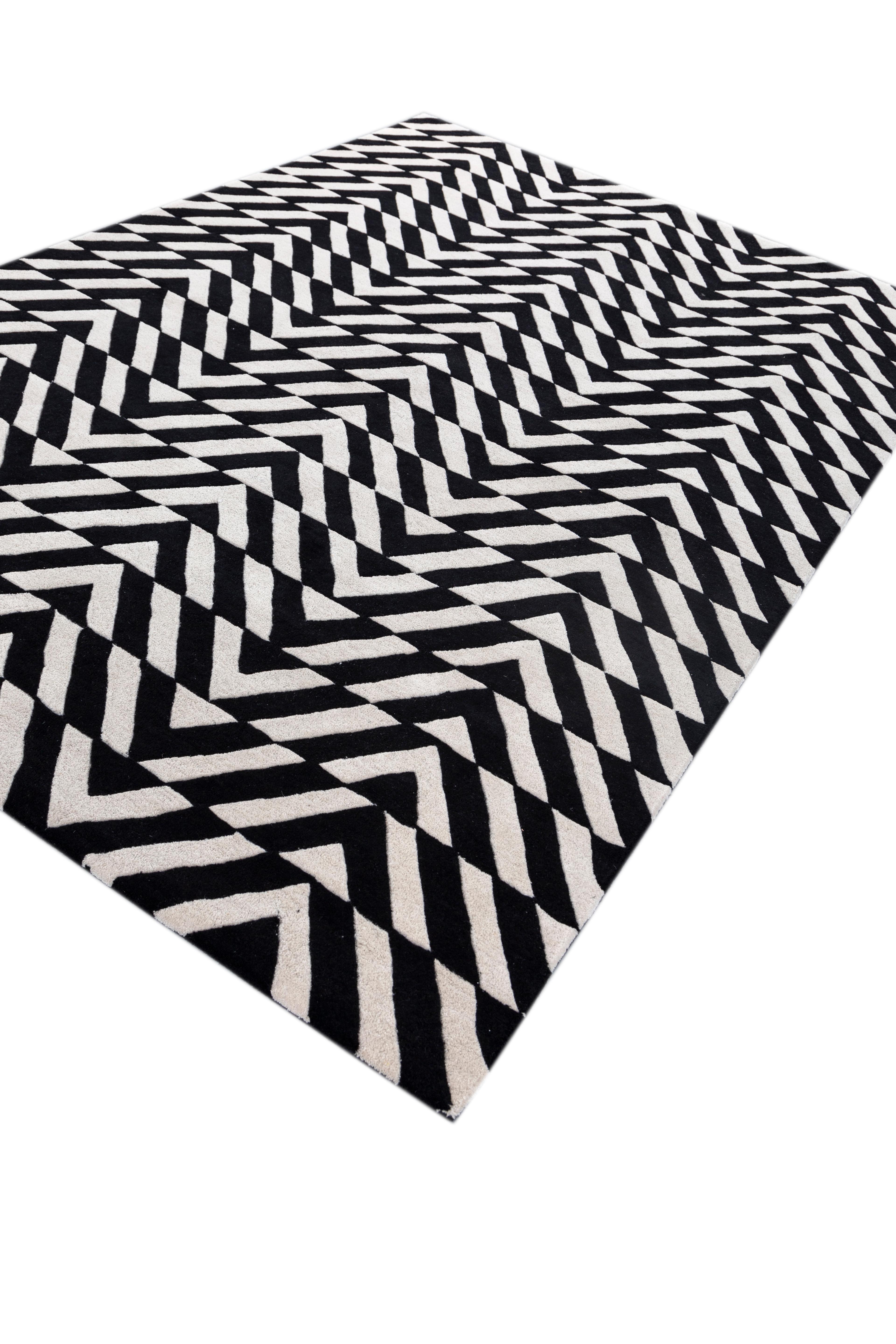 Jaipur Teppiche 4x6 Füße Hand getuftet Teppich Wolle Modern Grau Und Schwarz Teppich (Indisch) im Angebot