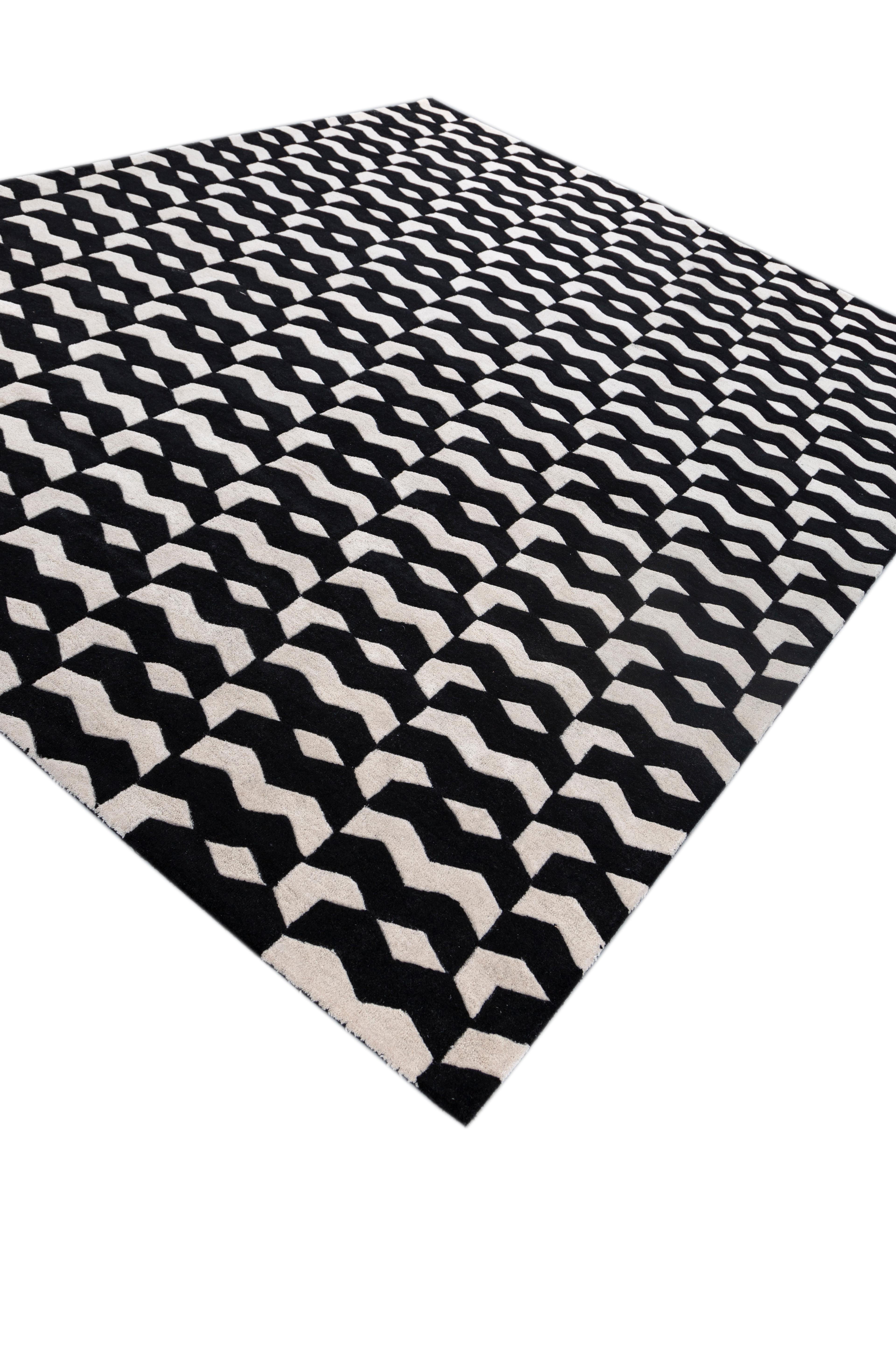 Jaipur Teppiche 4x6 Füße Hand getuftet Teppich Wolle Modern Grau Und Schwarz Teppich (Indisch) im Angebot
