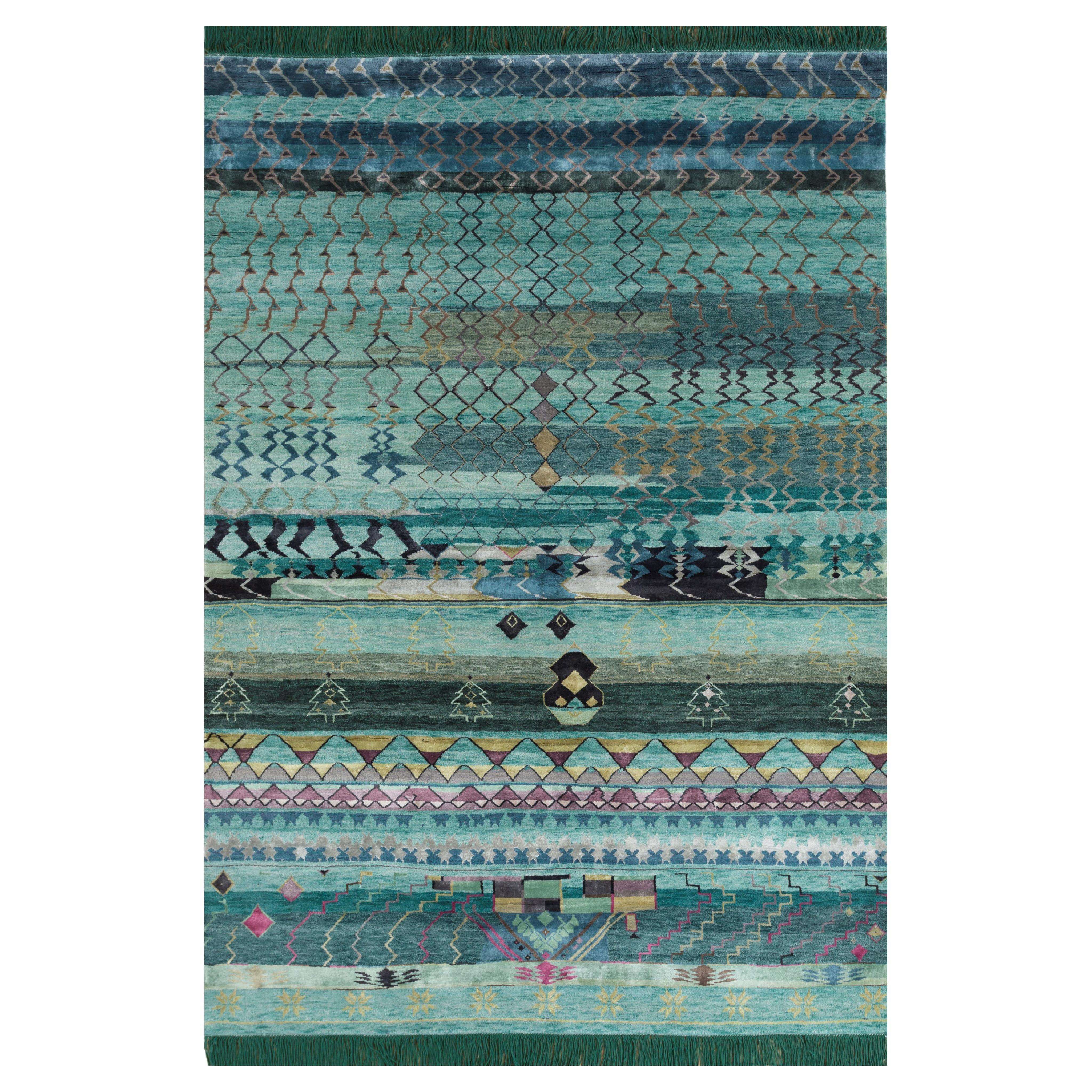 Tappeto Jaipur Rugs 5'6x8 Feet Annodato a mano in lana e seta di bambù Verde Tappeto moderno