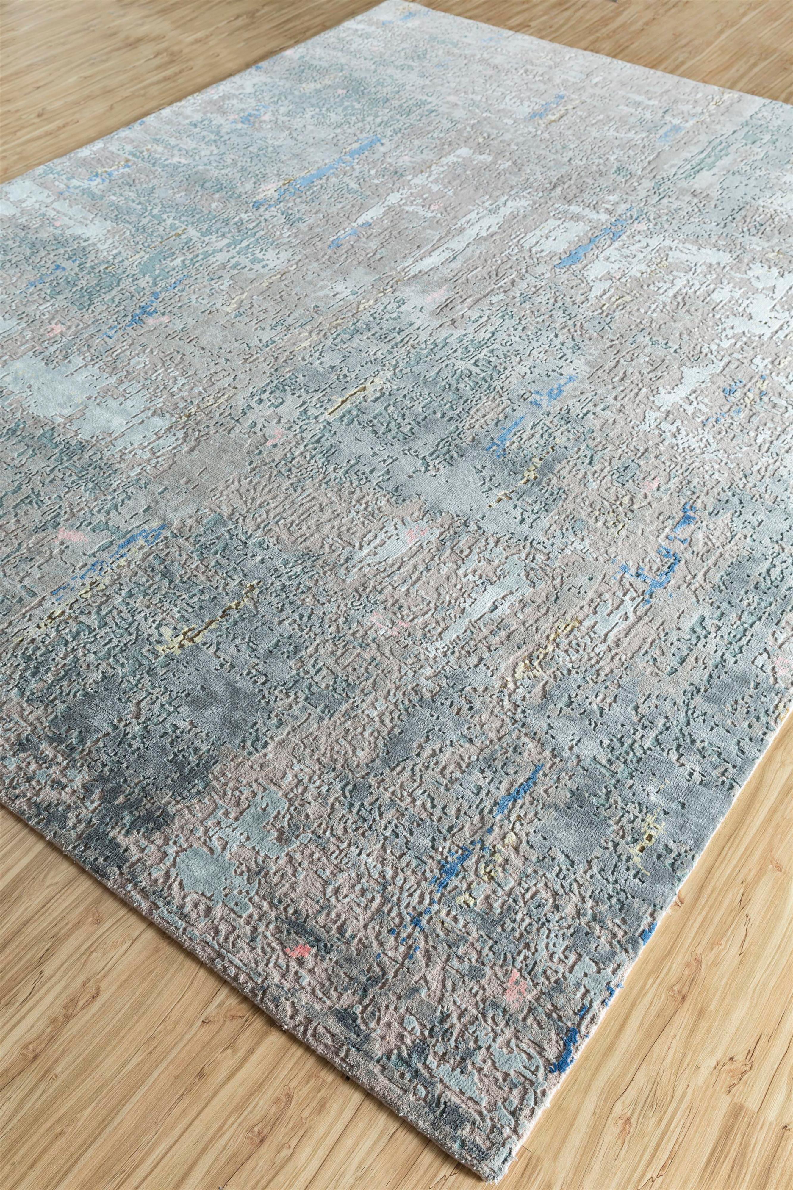 Indiano Tappeto Jaipur Rugs 5'6x8 Feet Annodato a mano in lana e seta di bambù Avorio Tappeto Moderno in vendita