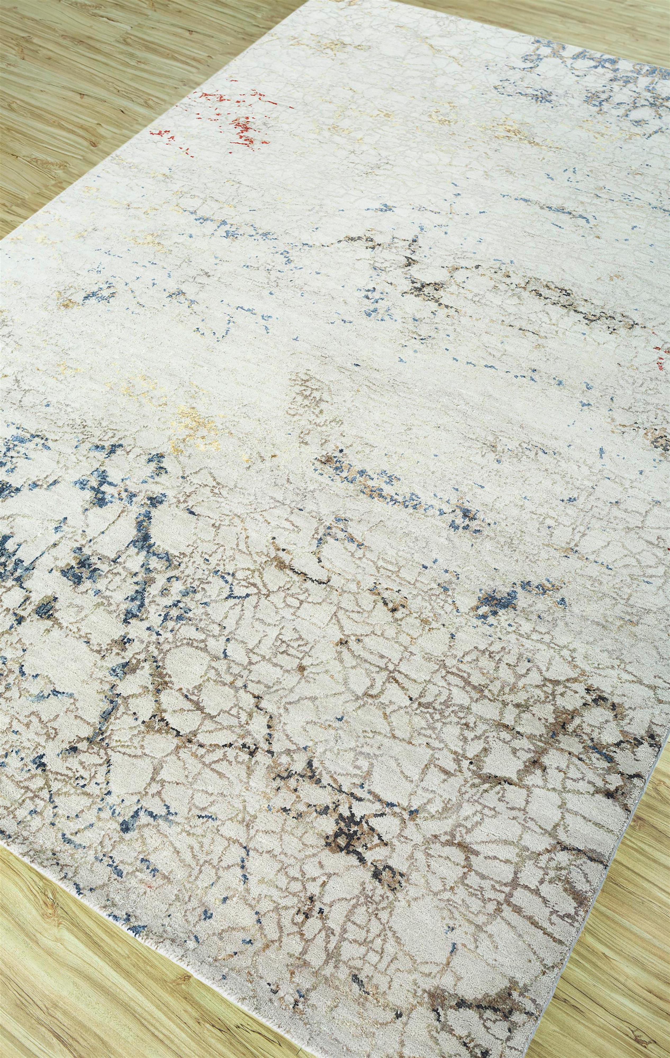 Annodato a mano Jaipur Rugs 5'6x8 Feet Tappeto annodato a mano in lana e seta Avorio Astratto Moderno in vendita