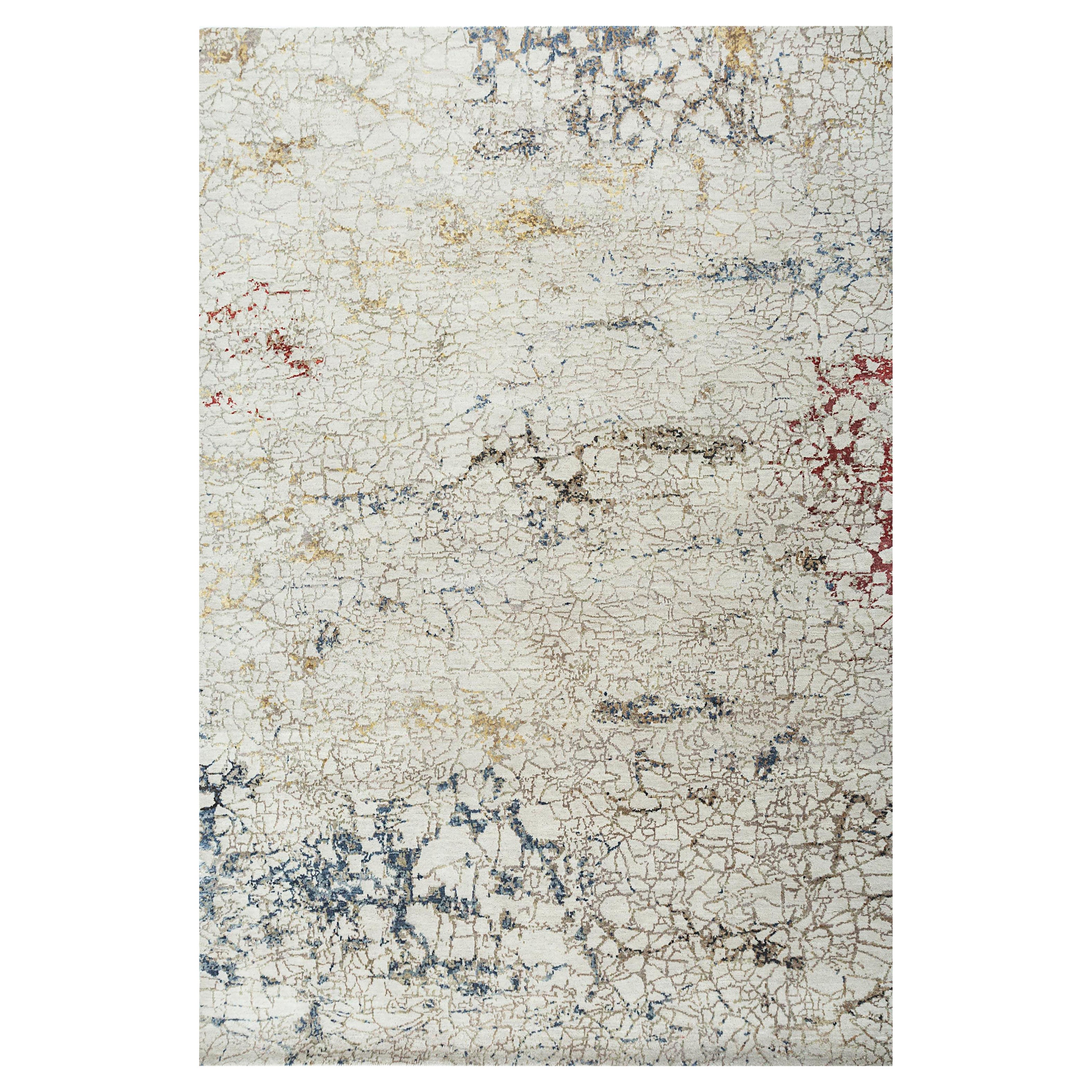 Jaipur Rugs 5'6x8 Feet Tappeto annodato a mano in lana e seta Avorio Astratto Moderno in vendita