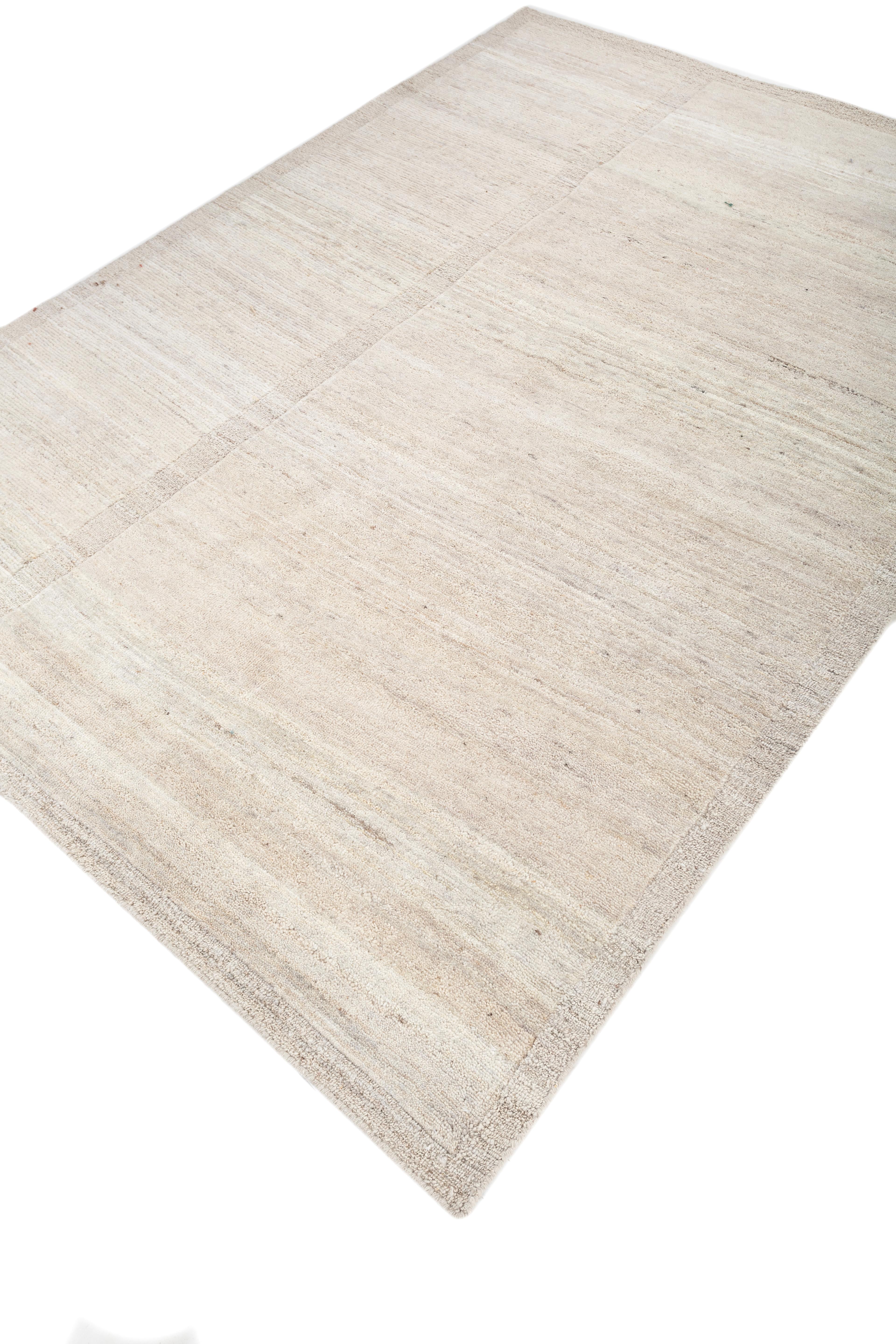 Indiano Jaipur Rugs 5'6x8 Feet Tappeto annodato a mano in lana moderna avorio in vendita