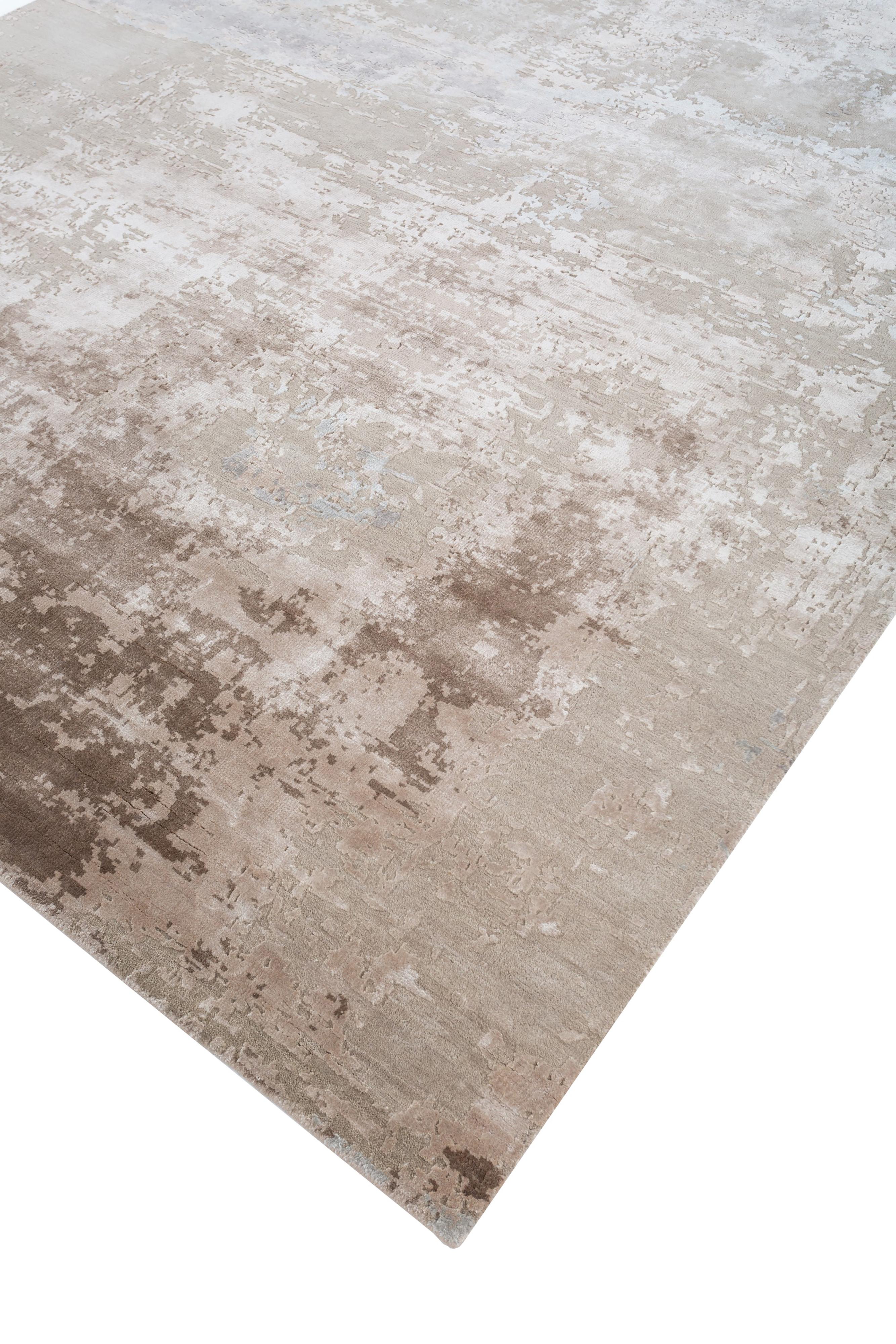 Jaipur Rugs 5'6x8 Hand geknüpft Teppich Wolle und Bambus Seide Elfenbein Modern Abstrakt (Indisch) im Angebot