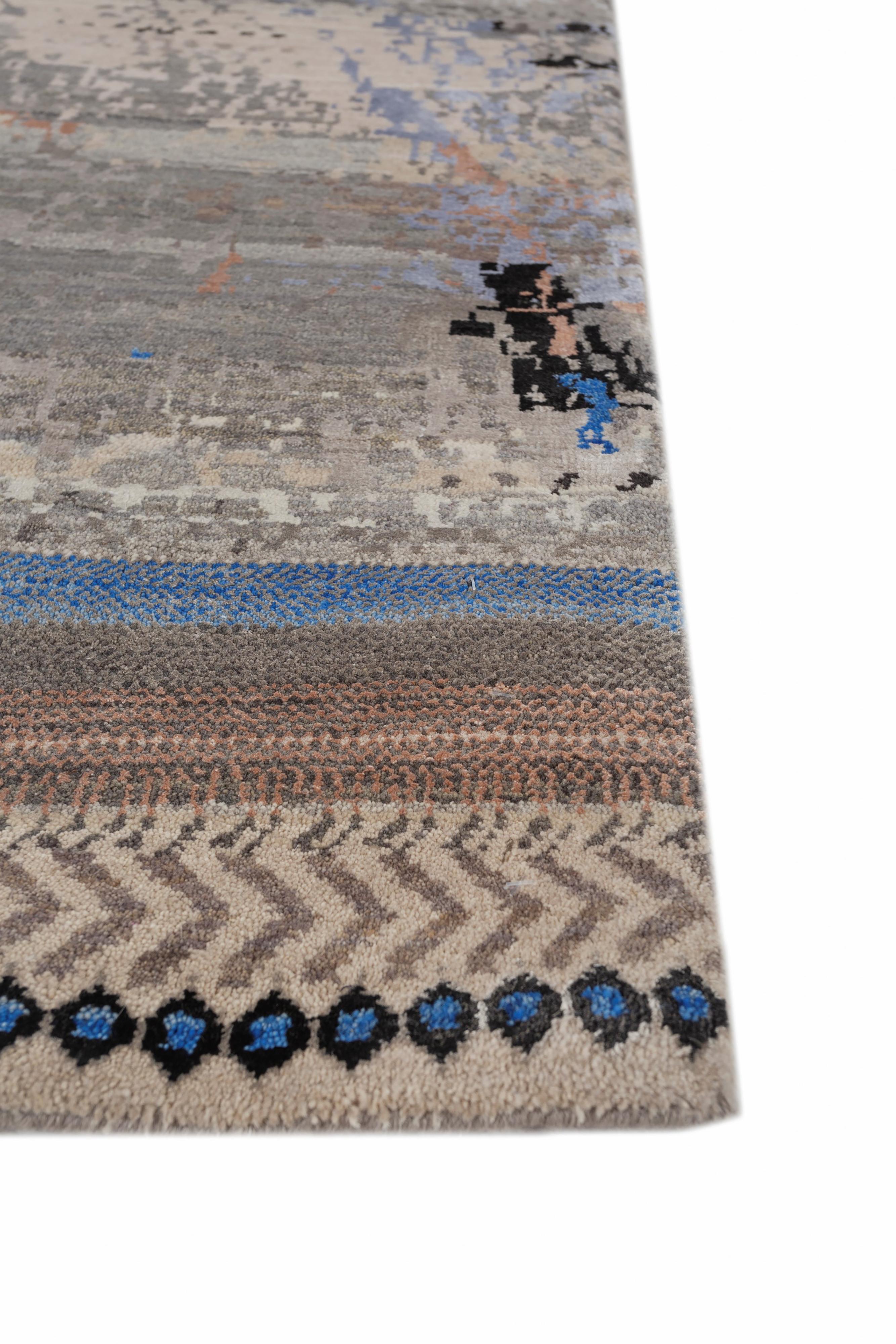 Indiano Jaipur Rugs 5x8 Piedi Tappeto annodato a mano in lana e seta di bambù Grigio e Nero Moderno in vendita