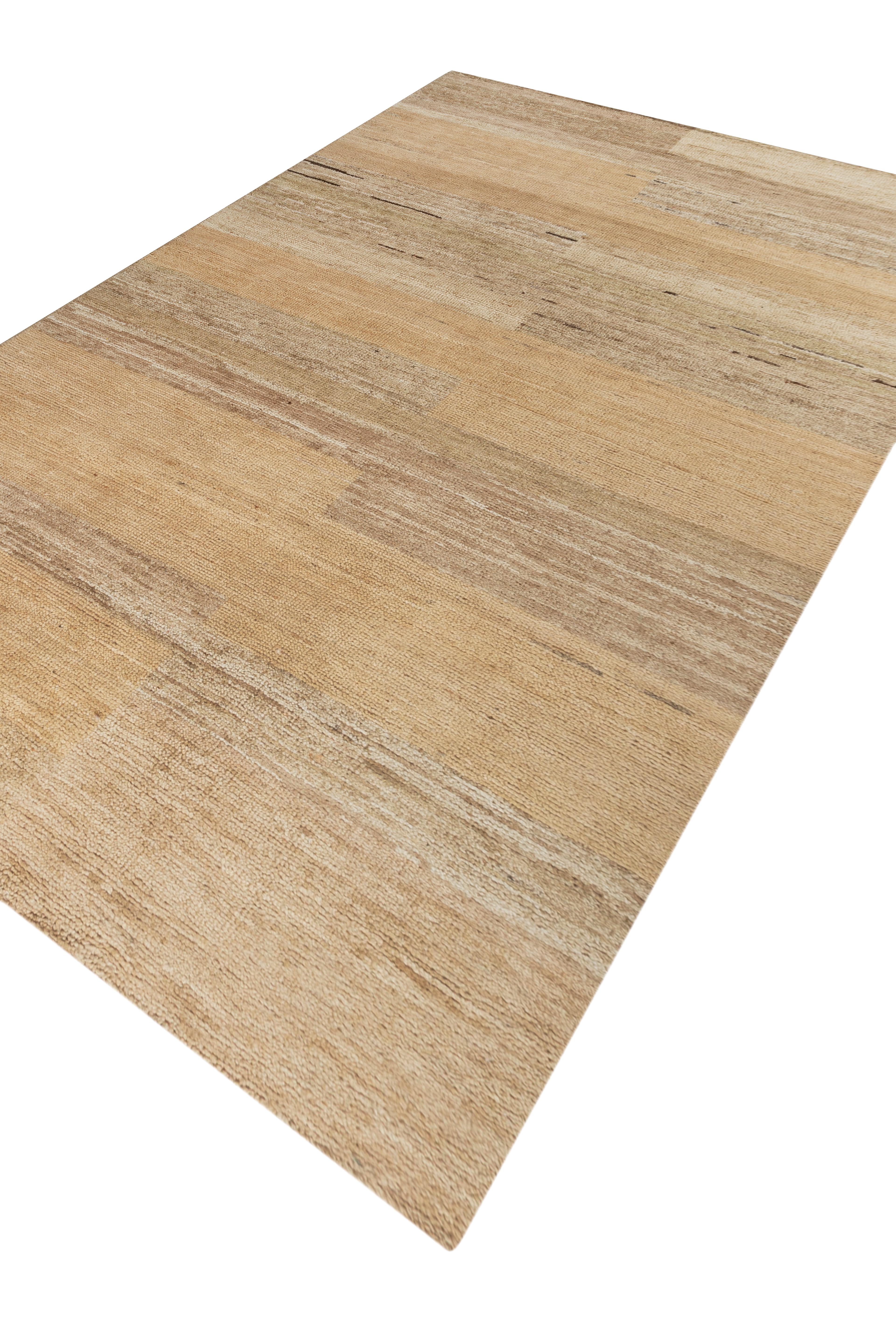Indien Jaipur Rugs 5X8 Feet Tapis noué à la main Laine & Jute Tapis moderne beige et marron en vente