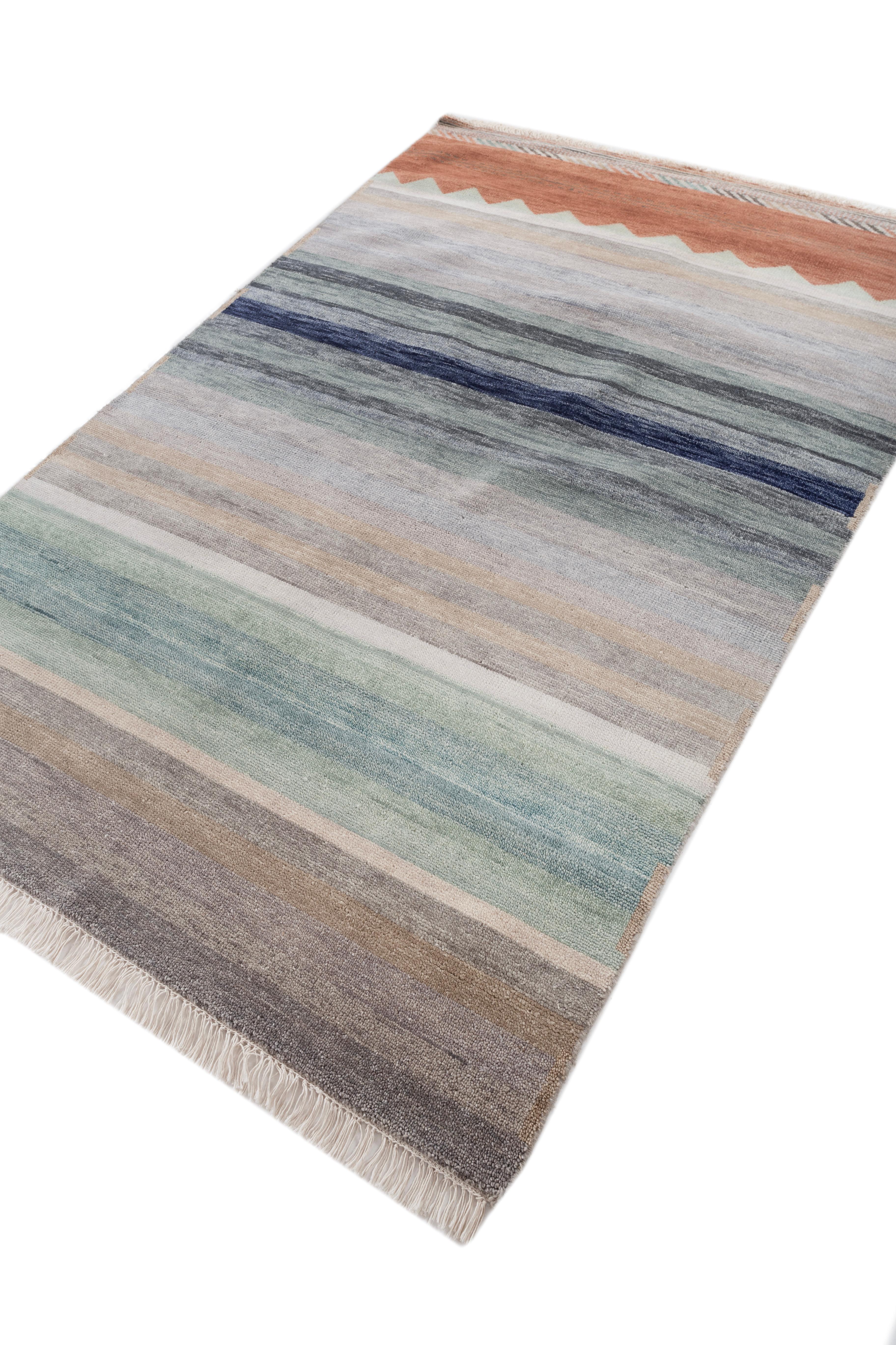 Jaipur Rugs 5x8 Feet Hand geknüpft Teppich Wolle Modern Blau Teppich (Indisch) im Angebot