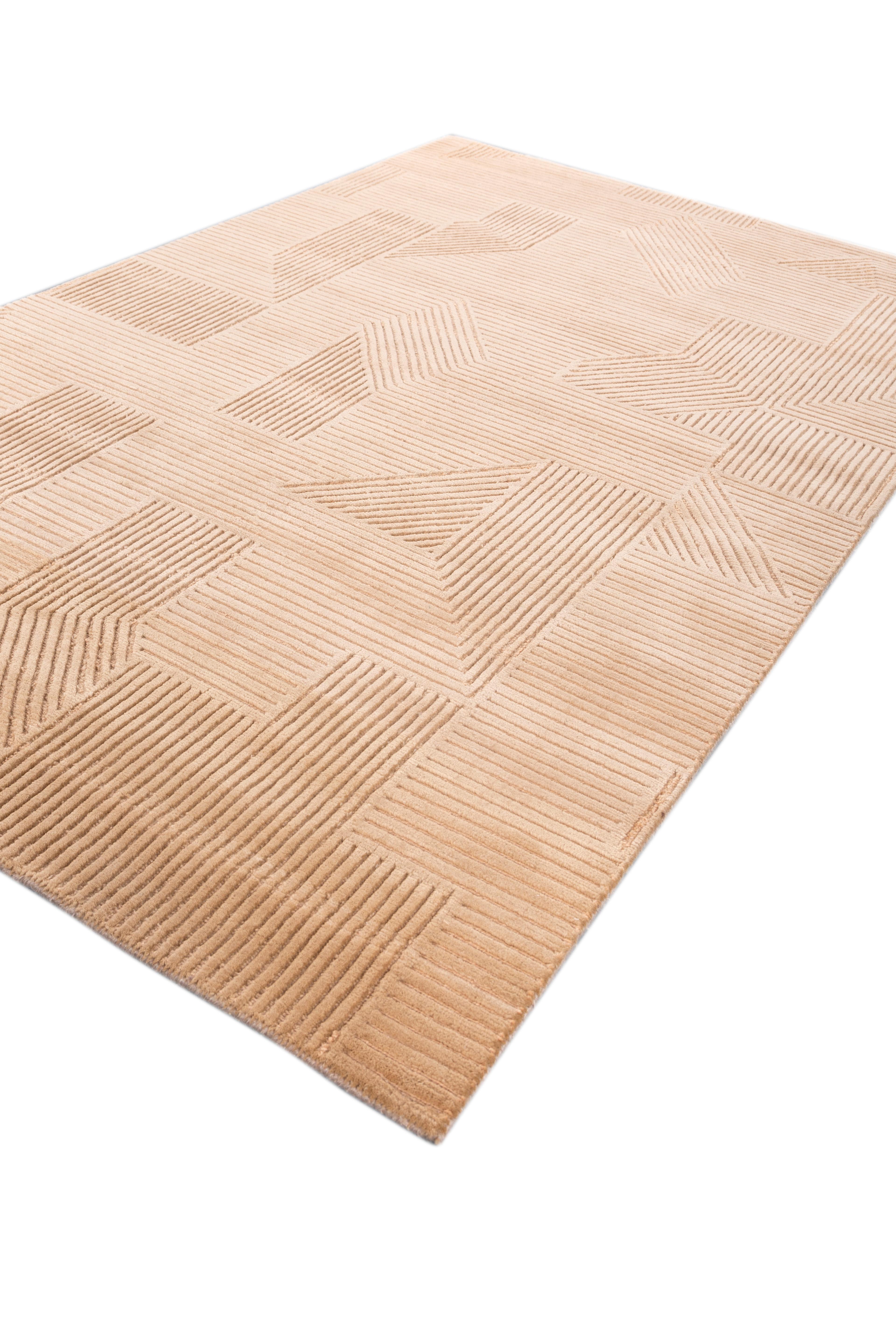 Indiano Tappeto Jaipur Rugs 5x8 Piedi Annodato a mano Tappeto in lana moderno Oro in vendita