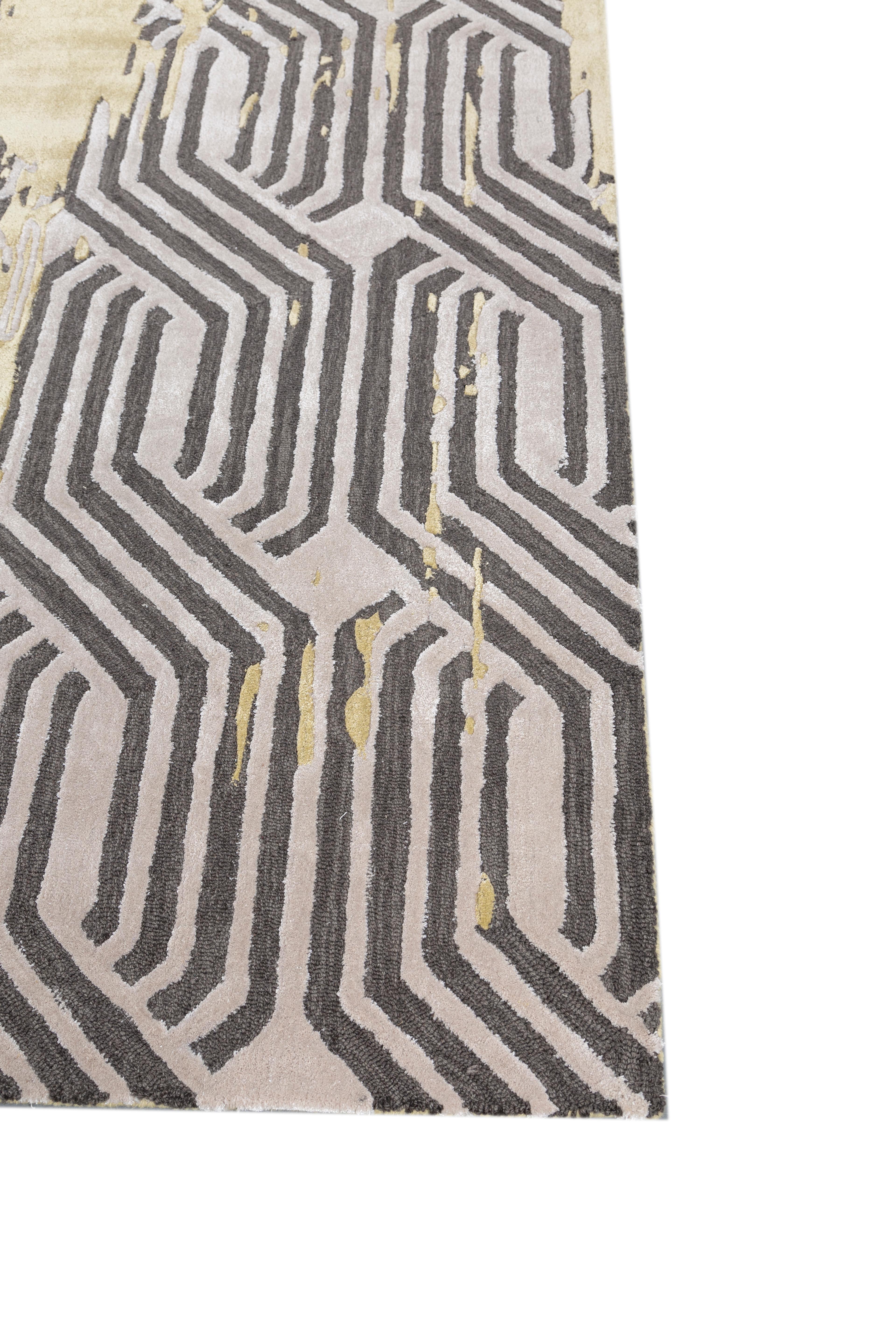 Jaipur Teppiche 5x8 Füße Hand getuftet Teppich Wolle und Viskose Modern Gold Teppich (Moderne) im Angebot