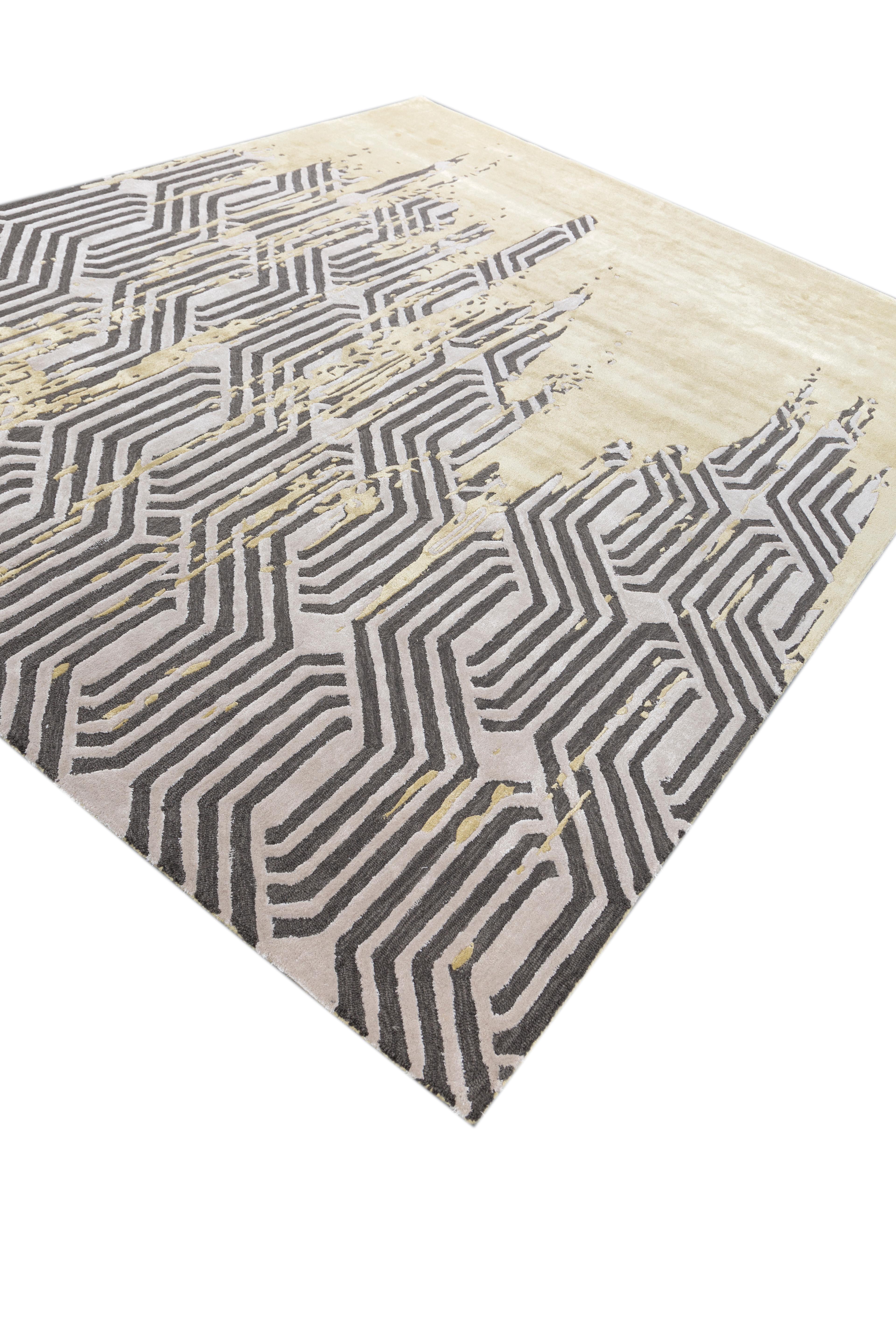 Jaipur Teppiche 5x8 Füße Hand getuftet Teppich Wolle und Viskose Modern Gold Teppich (Indisch) im Angebot