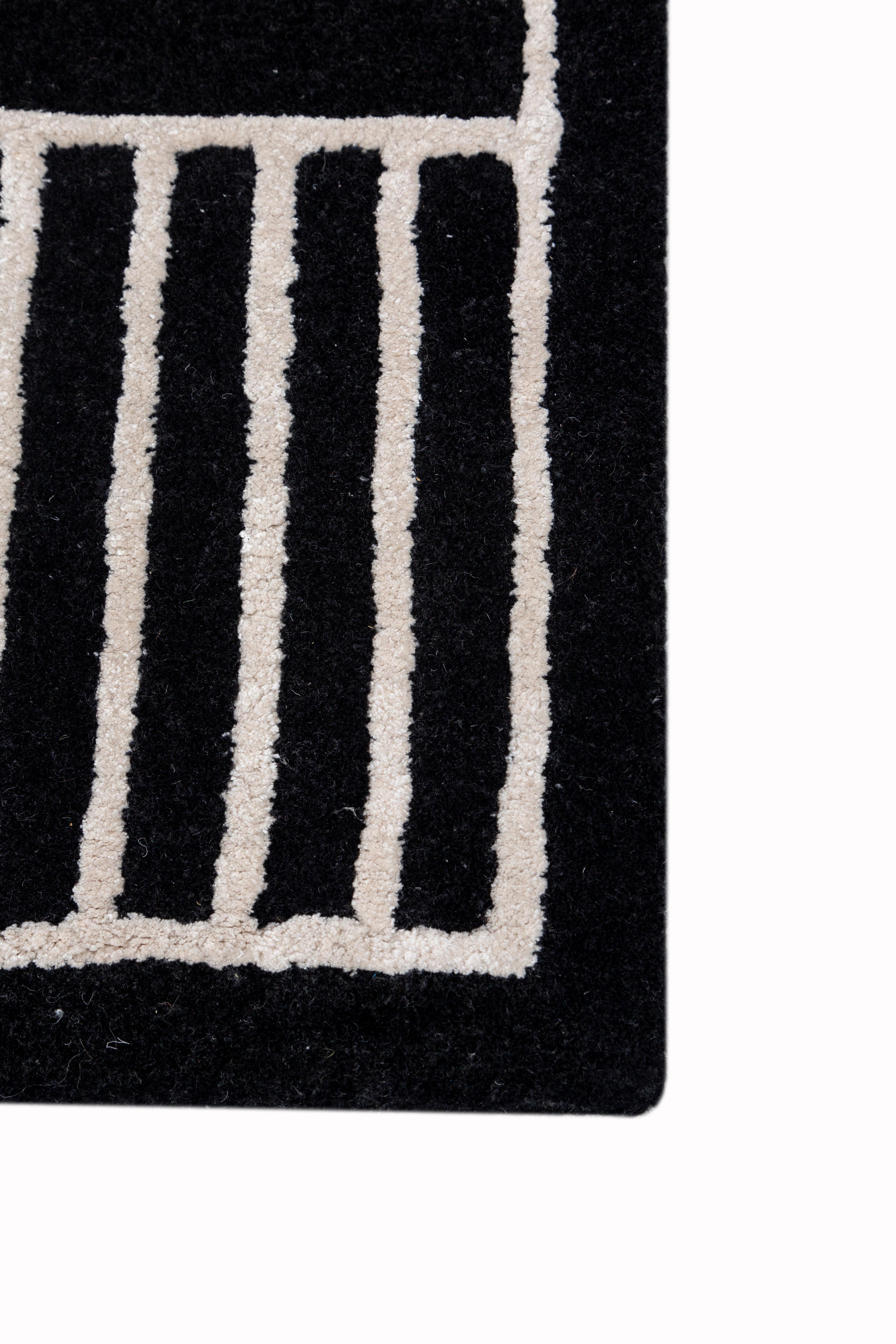 Moderno Tappeto Jaipur Rugs 5x8 Piedi Tappeto di Lana e Viscosa moderno, grigio e nero, trapuntato a mano in vendita