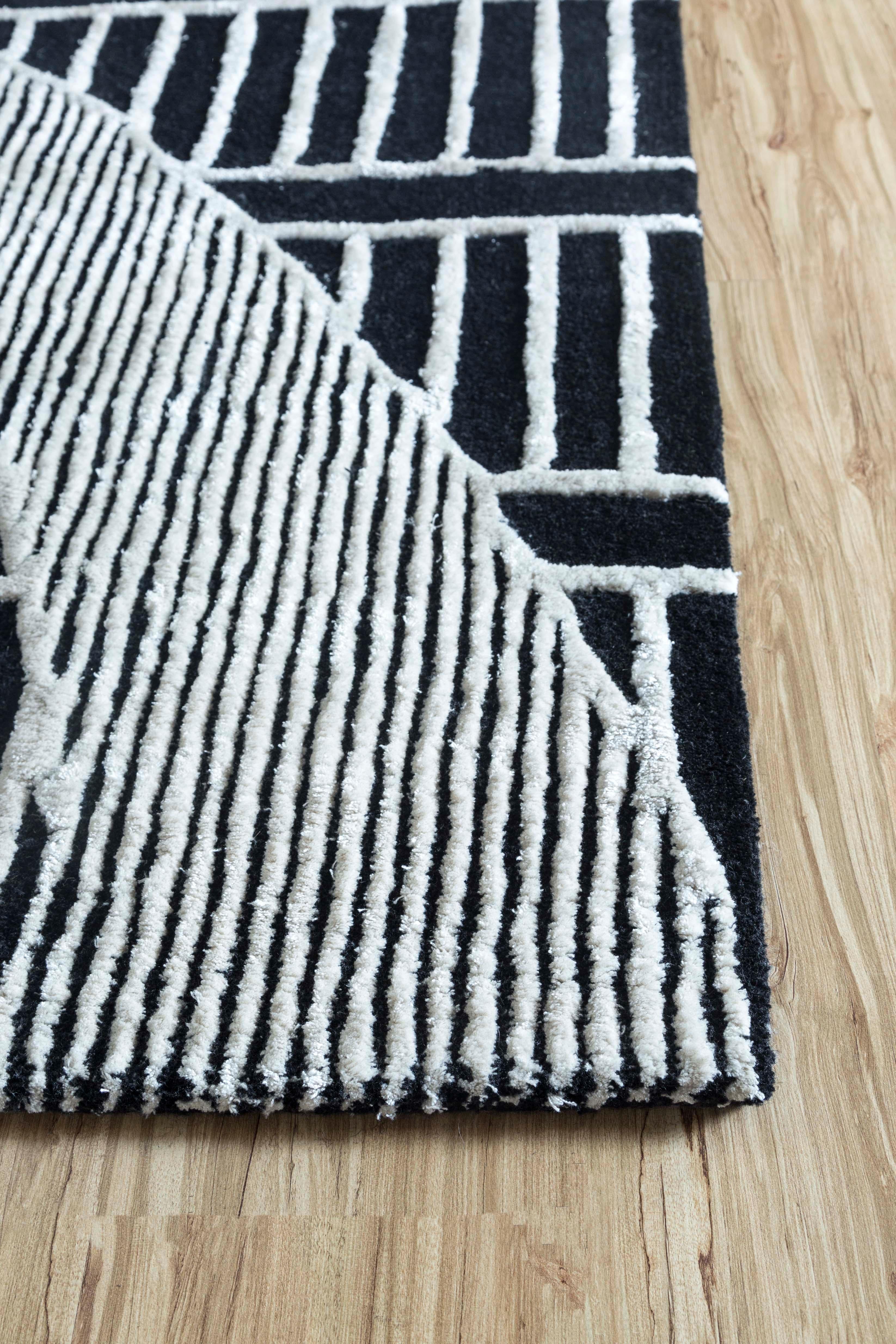 Moderno Tappeto Jaipur Rugs 5x8 Piedi Tappeto di Lana e Viscosa moderno, grigio e nero, trapuntato a mano in vendita