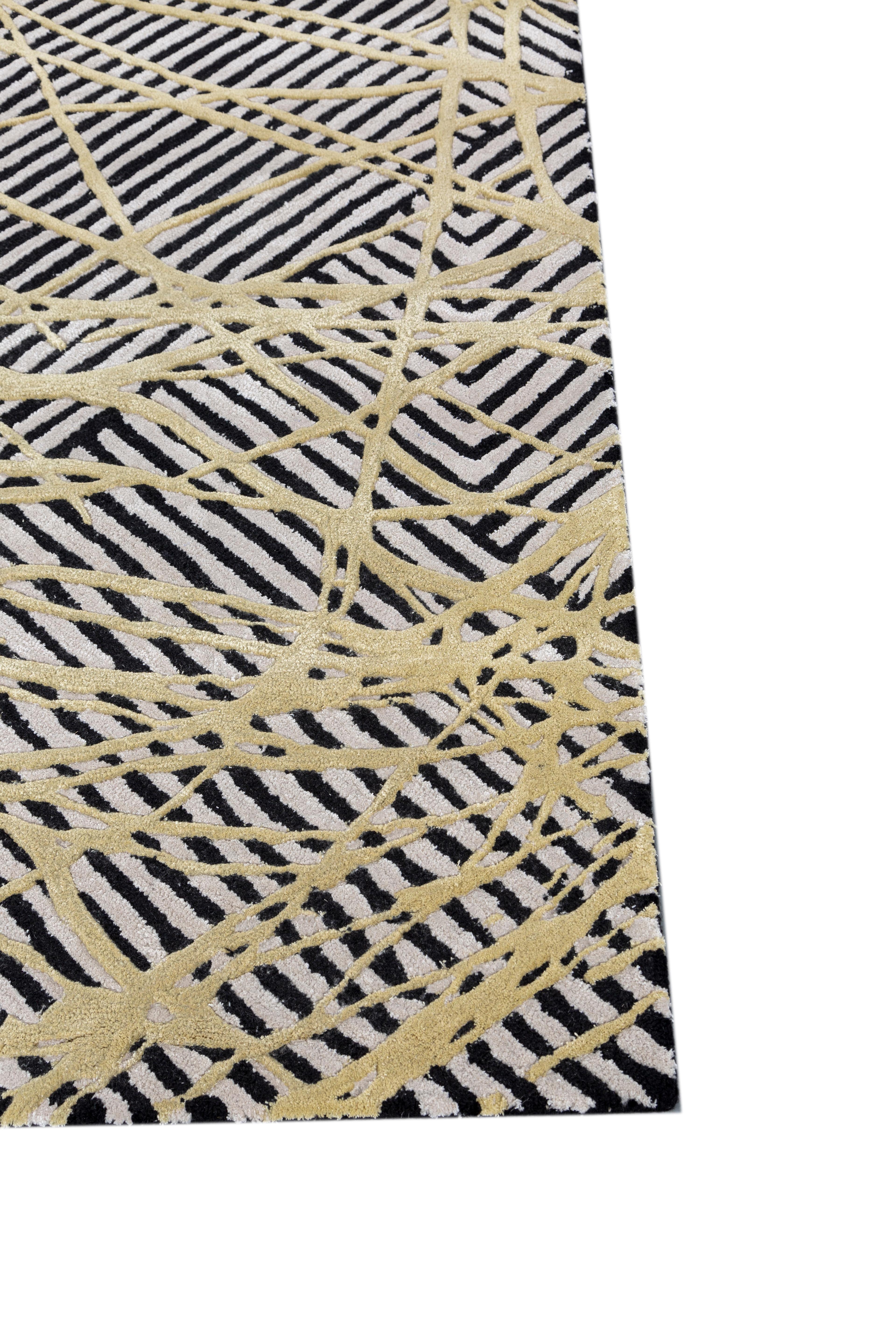 Jaipur Teppiche 5x8 Füße Hand getuftet Teppich Wolle und Viskose Modern Grau & Schwarz Teppich (Moderne) im Angebot