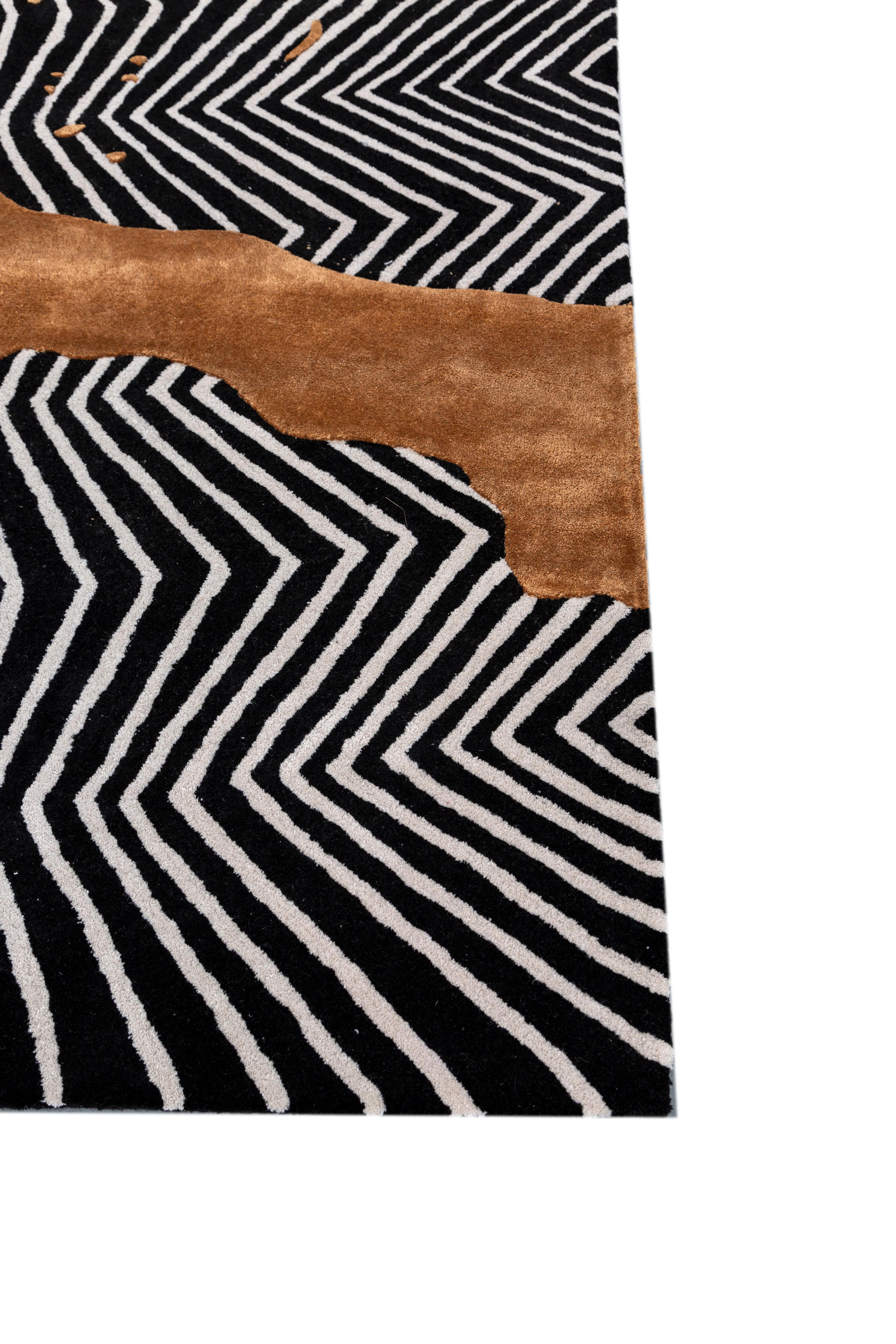 Jaipur Teppiche 5x8 Füße Hand getuftet Teppich Wolle und Viskose Modern Grau & Schwarz Teppich (Moderne) im Angebot