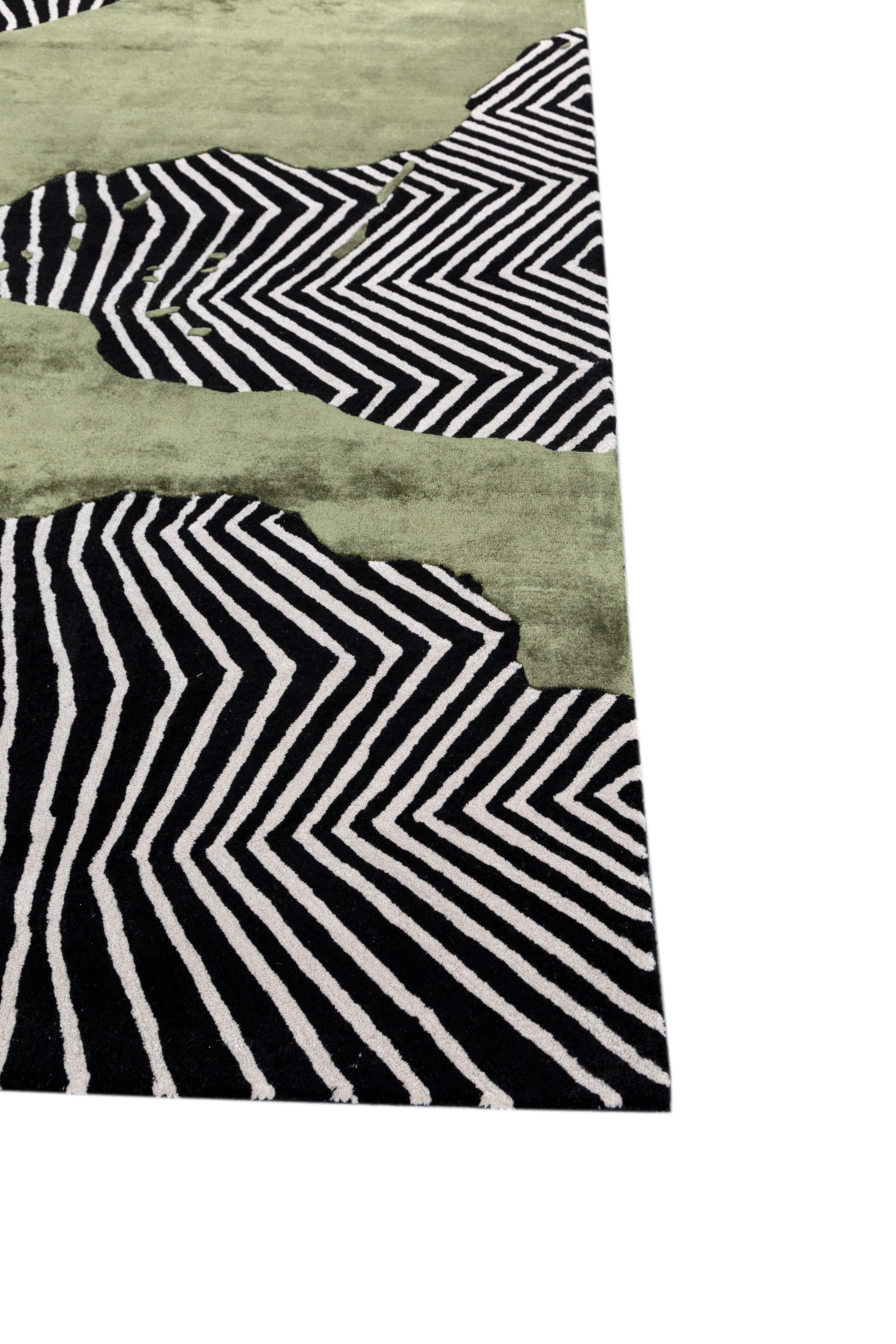 Jaipur Teppiche 5x8 Fuß Hand getuftet Teppich Wolle und Viskose Modern Grau Schwarz Teppich (Moderne) im Angebot
