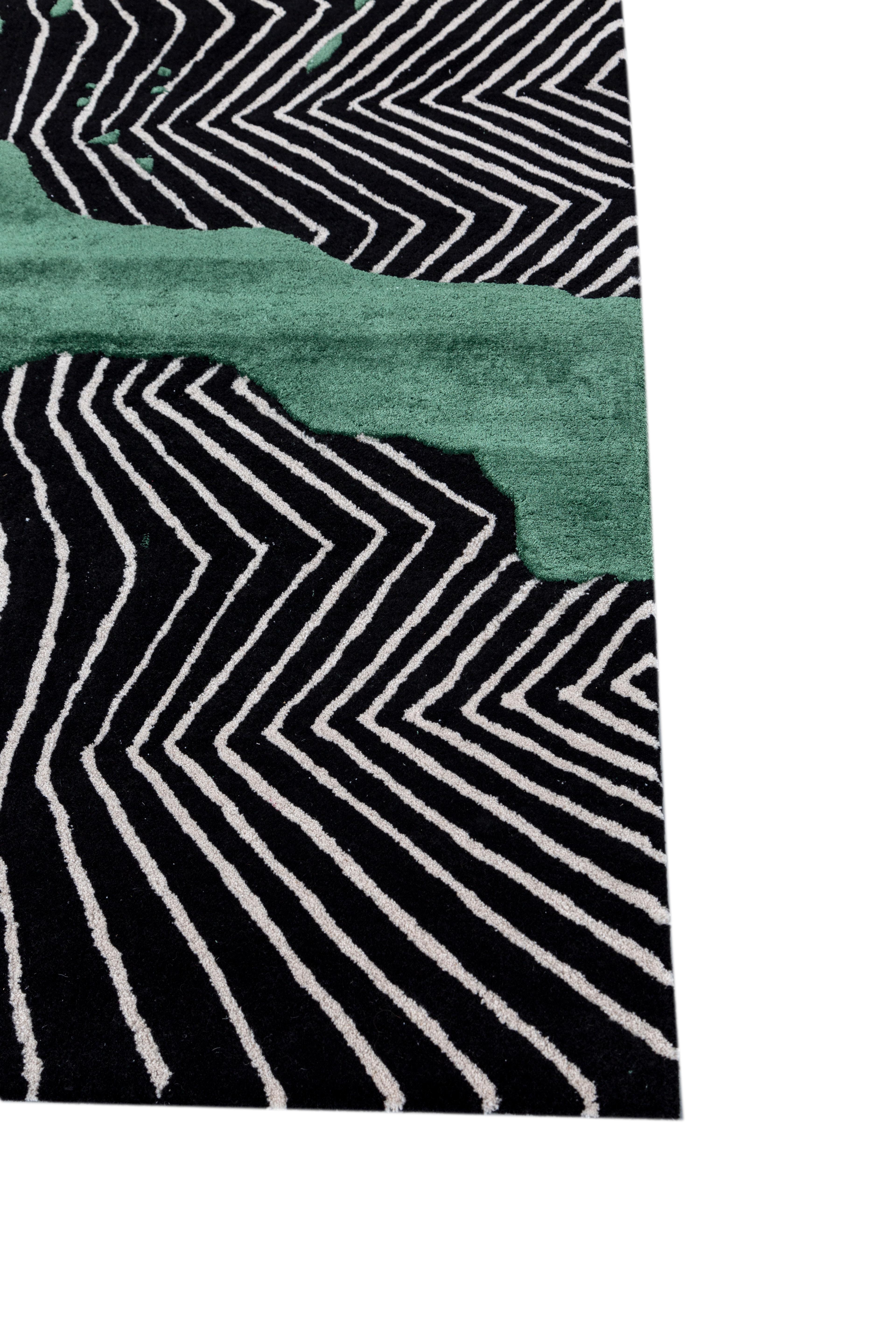Jaipur Teppiche 5x8 Füße Hand getuftet Teppich Wolle und Viskose Modern Grau & Schwarz Teppich (Moderne) im Angebot