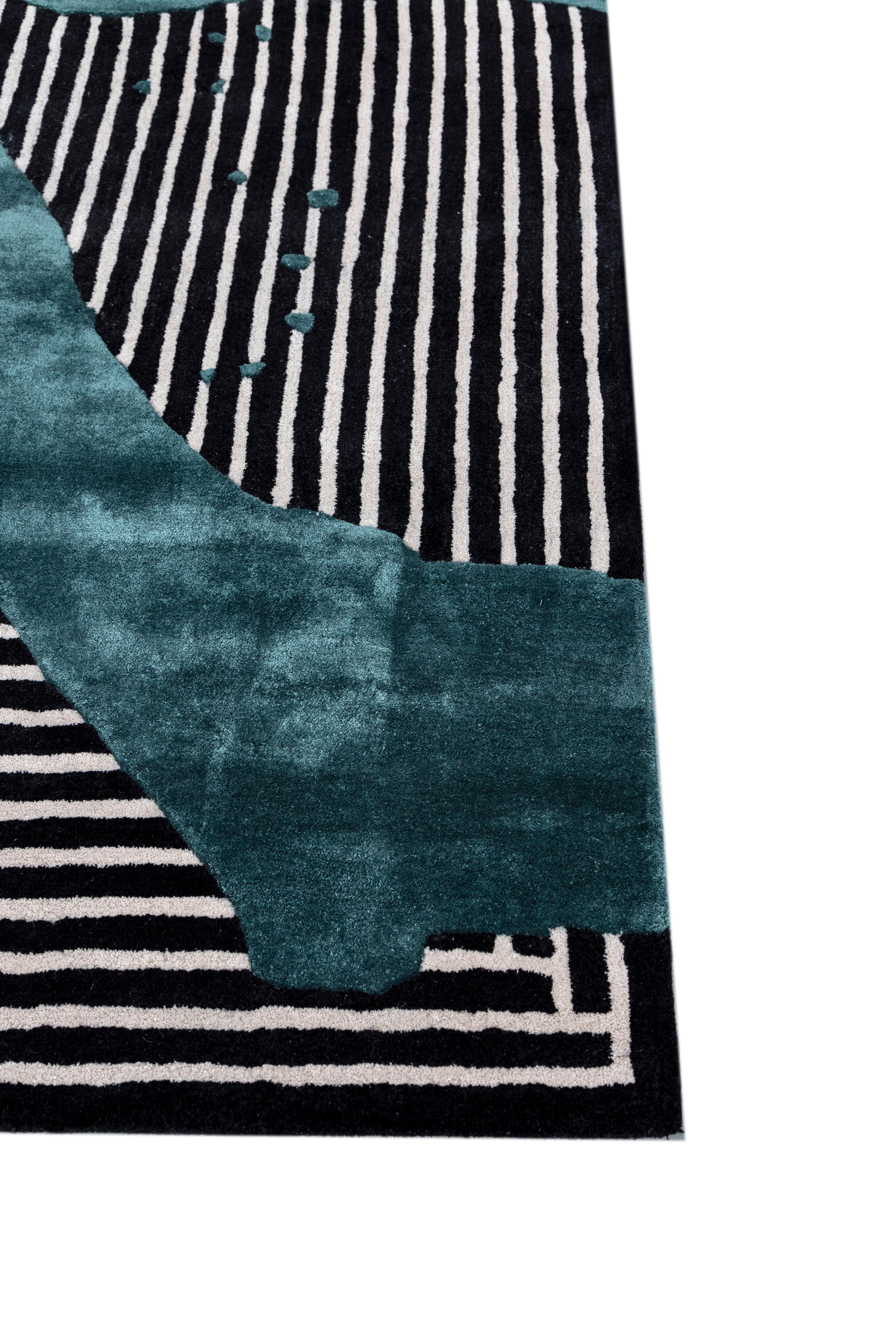 Indiano Tappeto Jaipur Rugs 5x8 Piedi Tappeto di Lana e Viscosa Tatuato a Mano Moderno Grigio e Nero in vendita