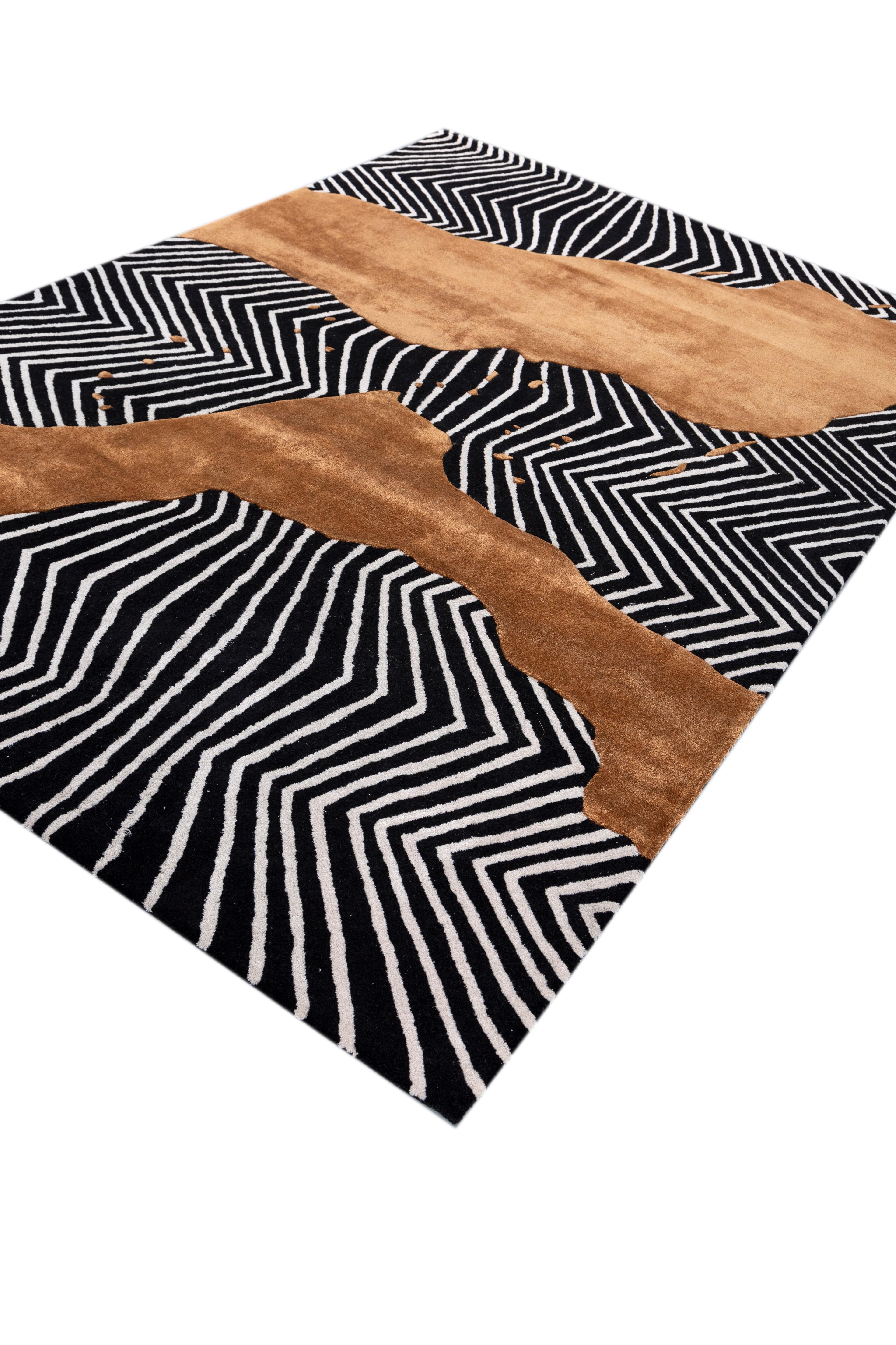 Jaipur Teppiche 5x8 Füße Hand getuftet Teppich Wolle und Viskose Modern Grau & Schwarz Teppich (Indisch) im Angebot