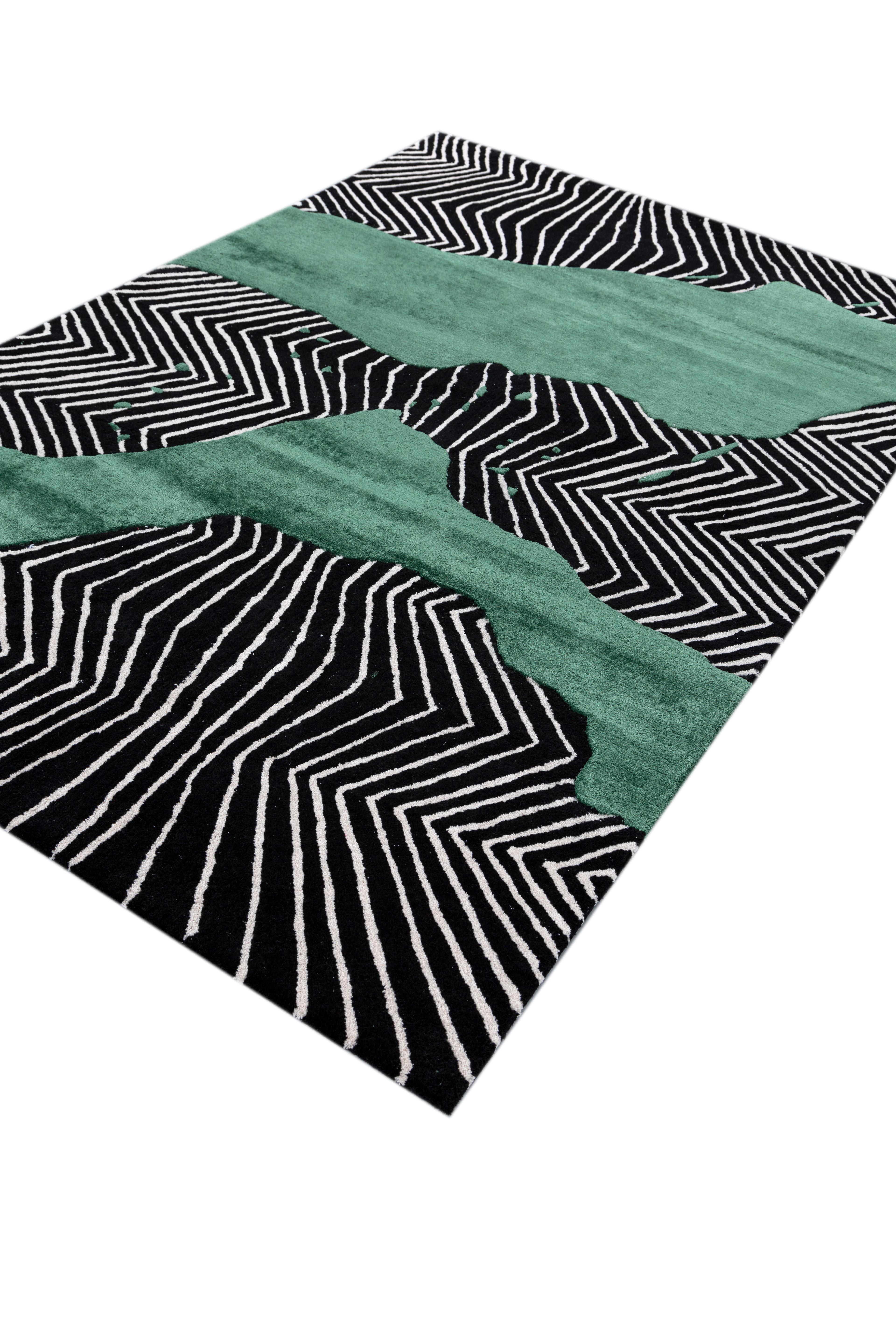 Jaipur Teppiche 5x8 Füße Hand getuftet Teppich Wolle und Viskose Modern Grau & Schwarz Teppich (Indisch) im Angebot