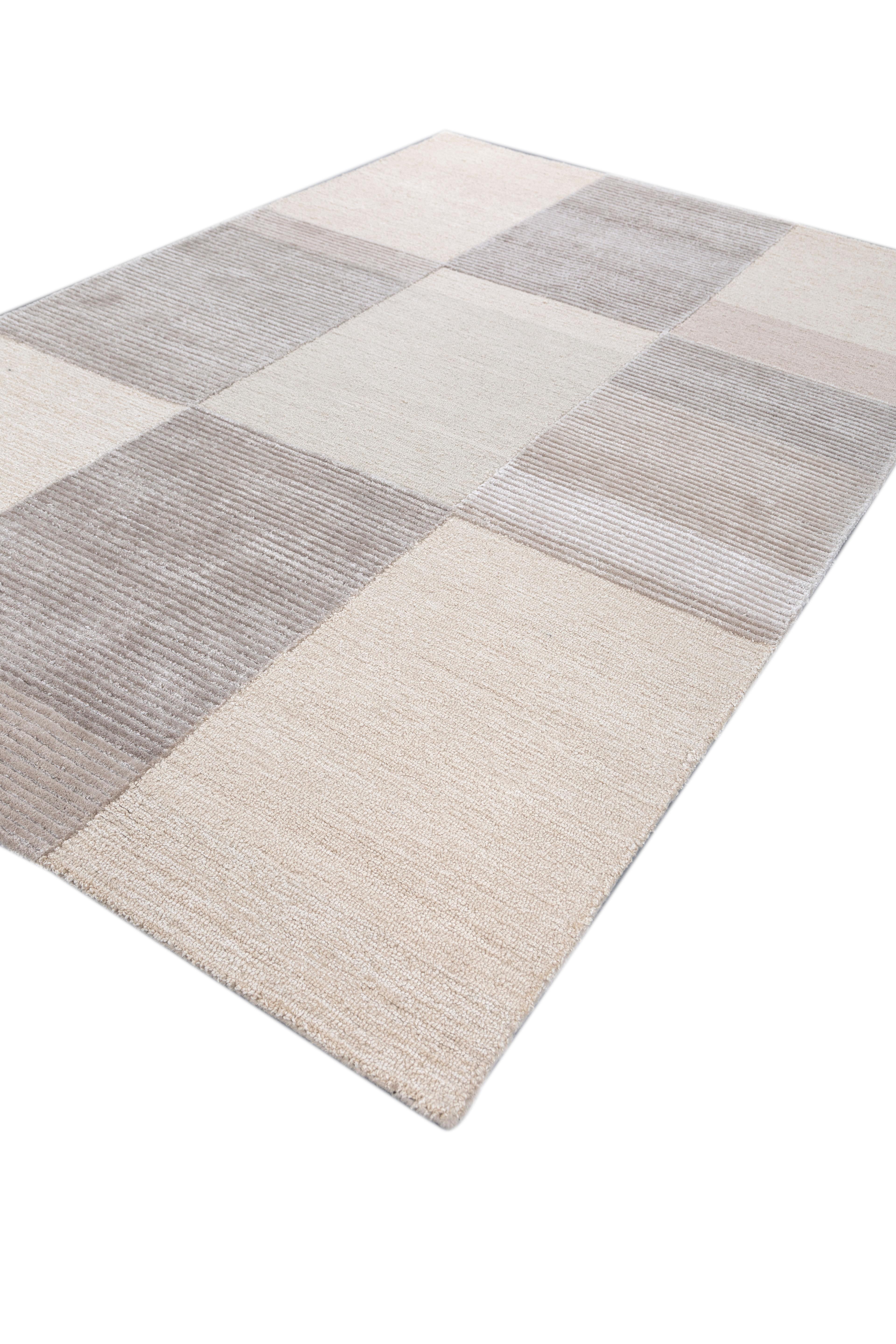 Jaipur Teppiche 5x8 Füße Hand getuftet Teppich Wolle und Viskose Moderne Elfenbein Teppich (Handgefertigt) im Angebot