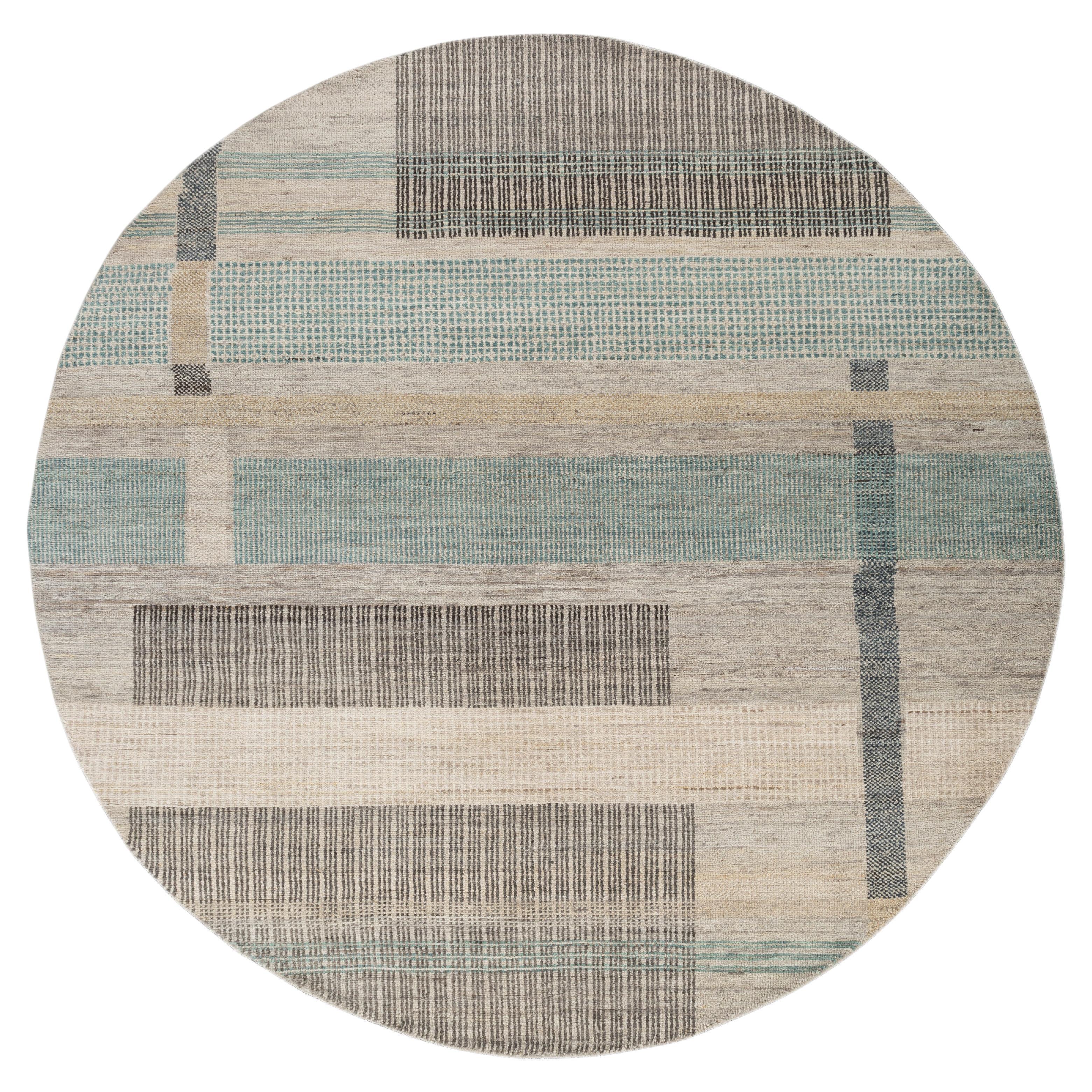 Jaipur Rugs 6X6 Feet Tappeto annodato a mano in lana blu moderno in vendita