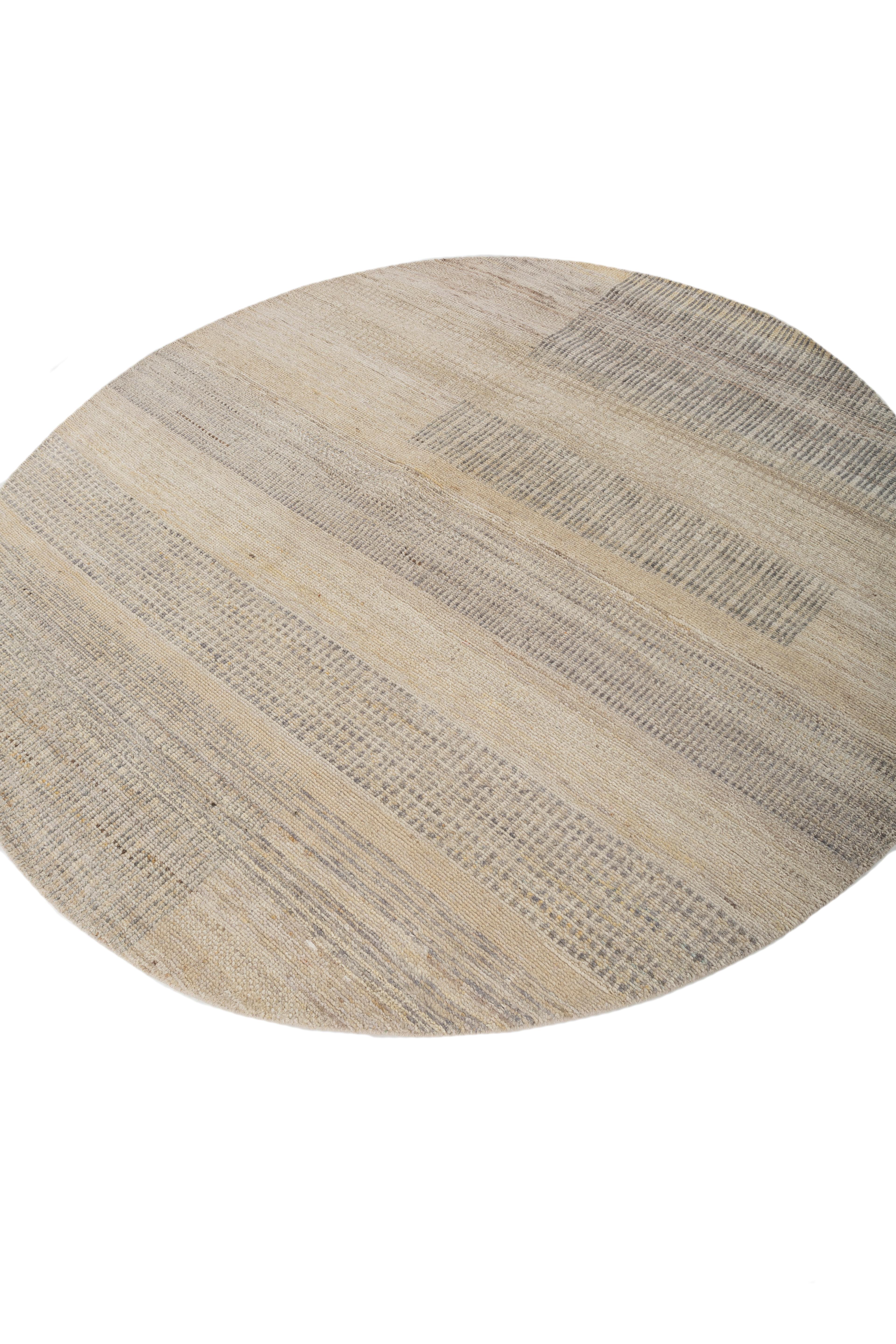 Indien Jaipur Rugs 6X6 pieds Tapis noué à la main Laine moderne Ivoire en vente