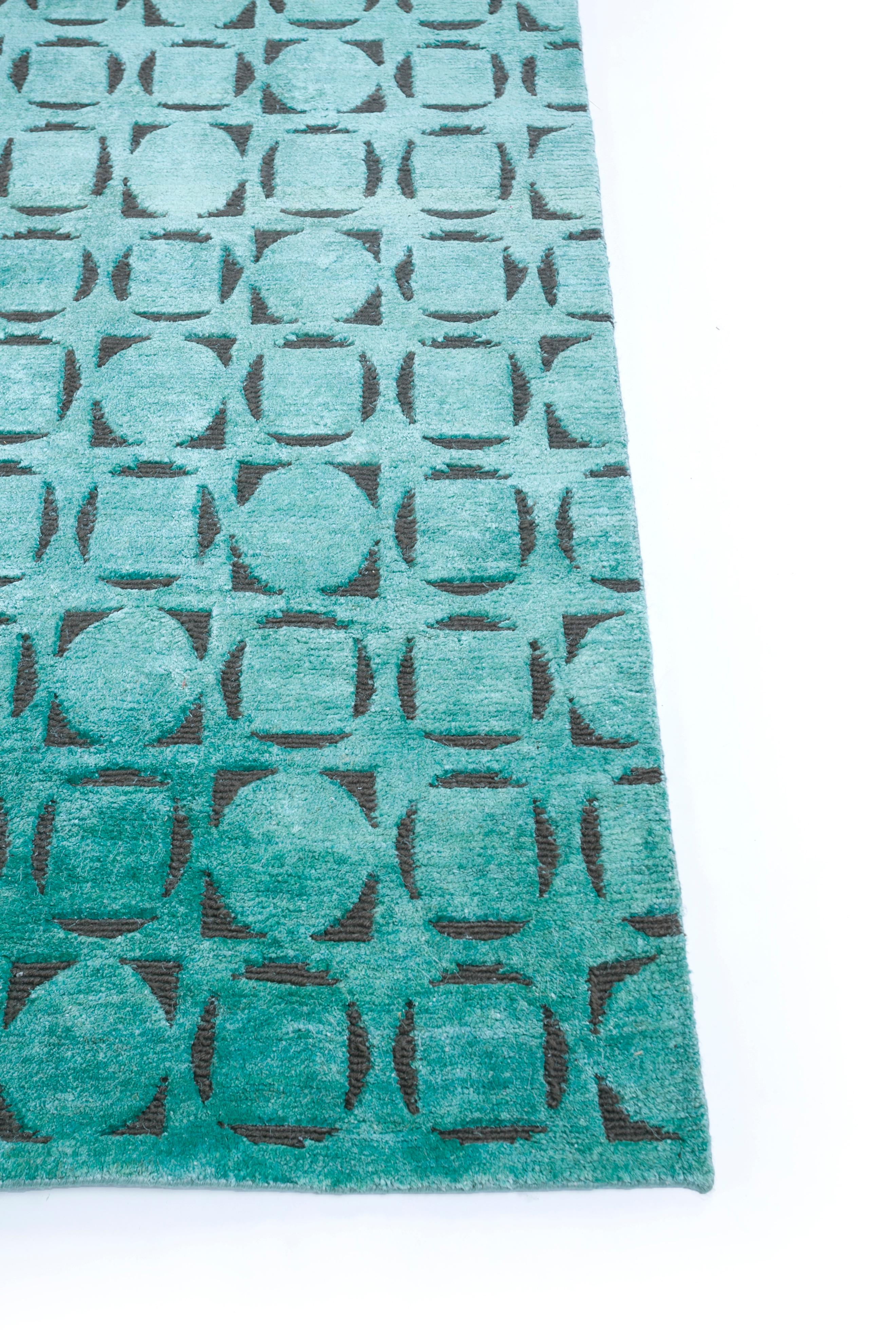 Jaipur Rugs 6x9 Feet Hand geknüpft Teppich Wolle und Seide modern Blau Teppich (Moderne) im Angebot