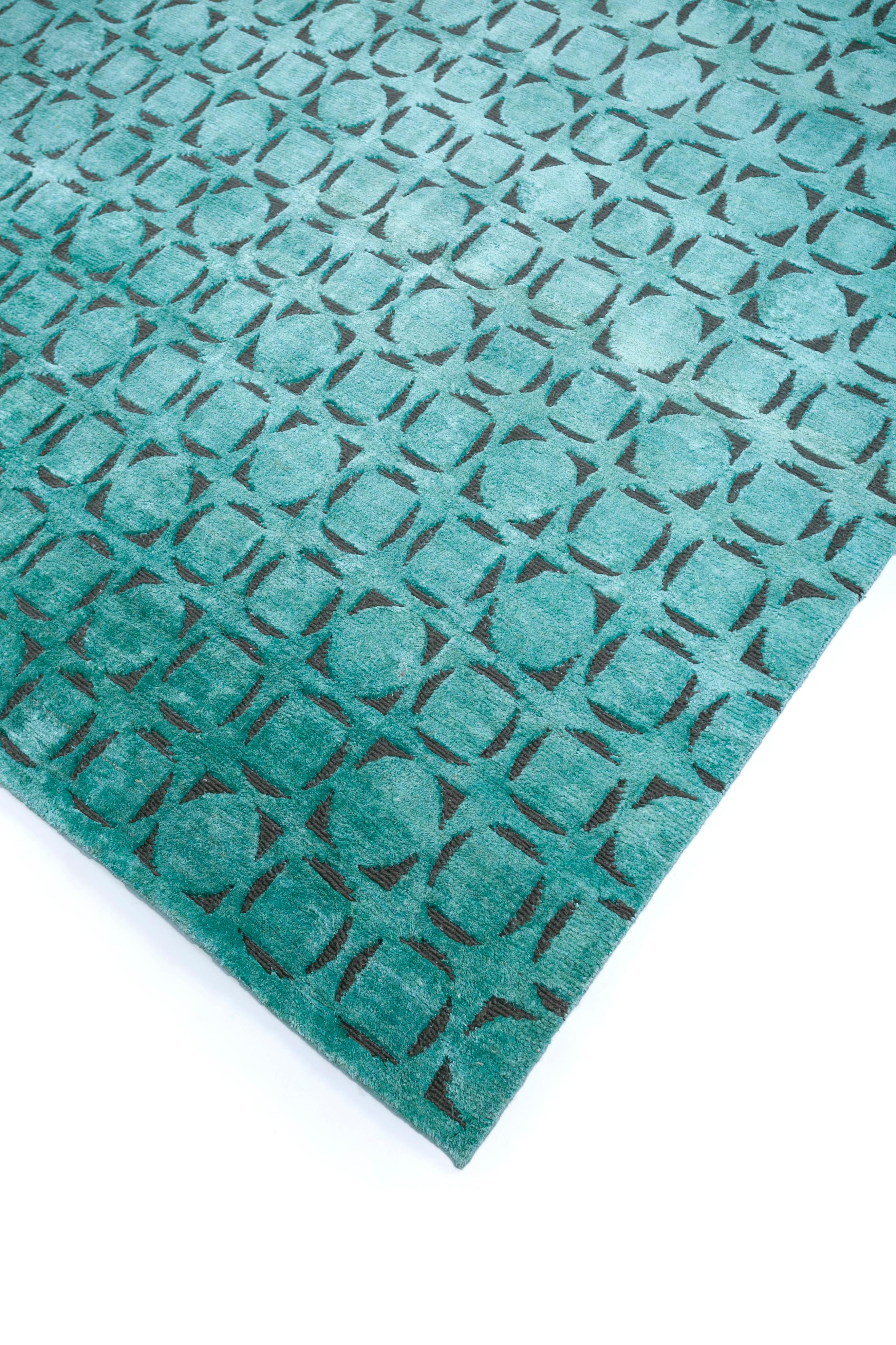 Jaipur Rugs 6x9 Feet Hand geknüpft Teppich Wolle und Seide modern Blau Teppich (Indisch) im Angebot