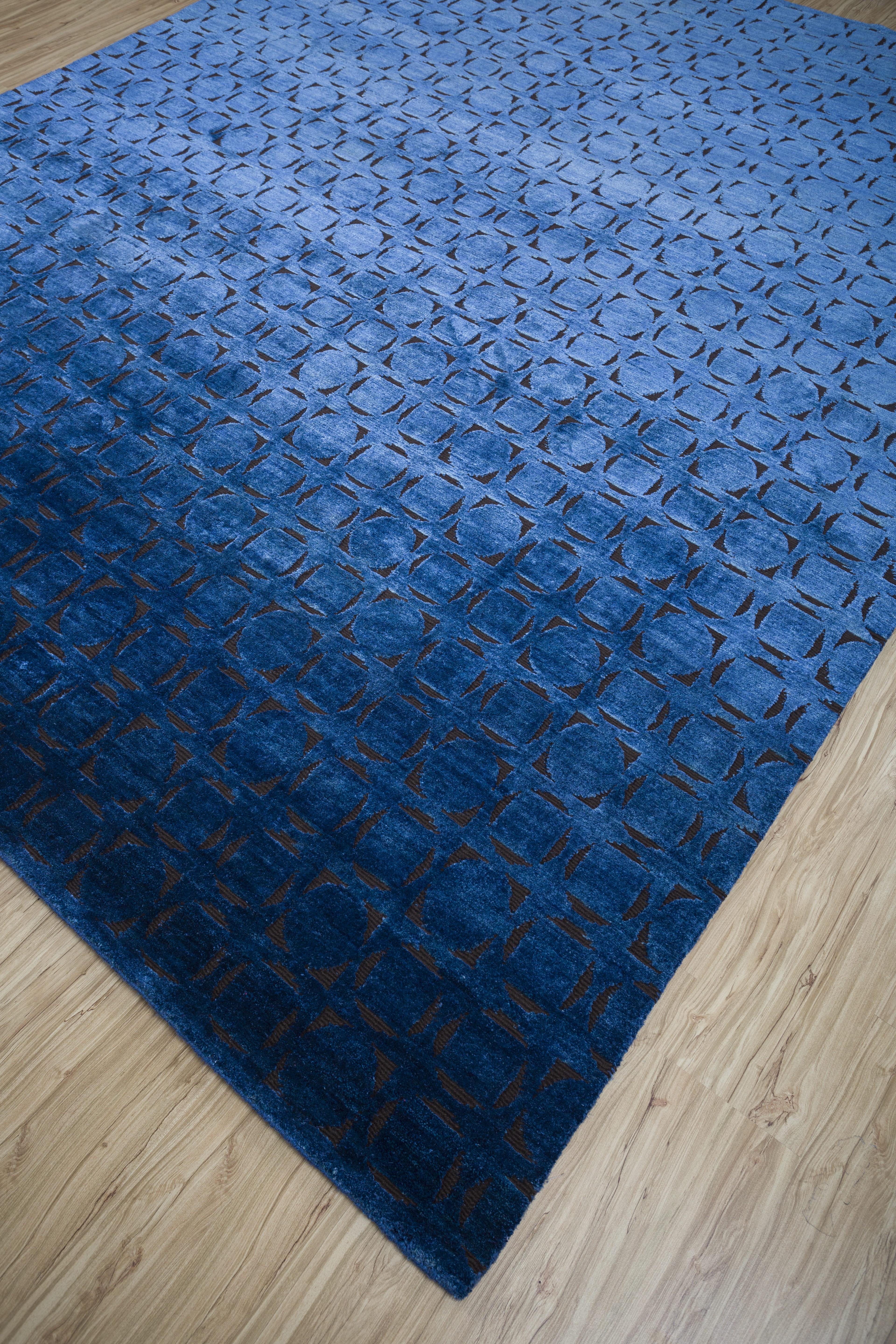 Jaipur Rugs 6x9 Feet Hand geknüpft Teppich Wolle und Seide modern Blau Teppich (Handgeknüpft) im Angebot