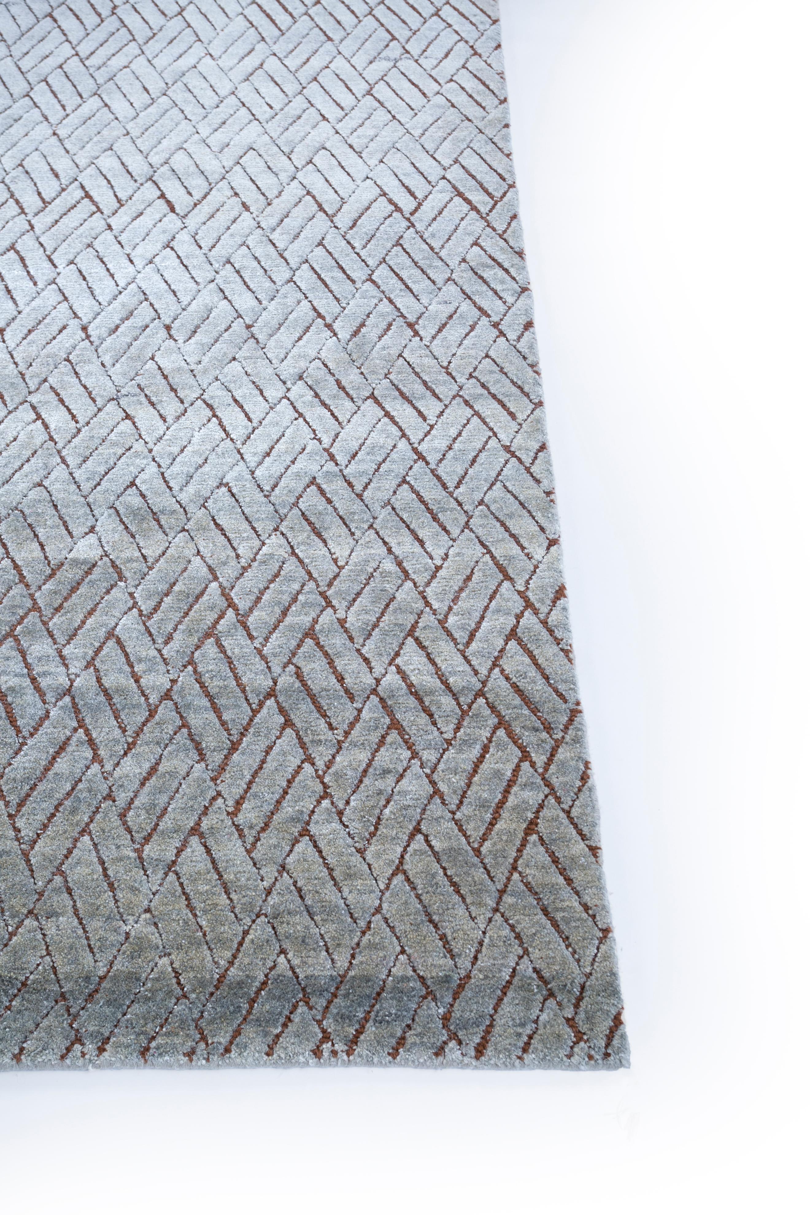 Moderne Jaipur Rugs Tapis 6x9 pieds noué à la main Laine et soie moderne Gris et noir en vente