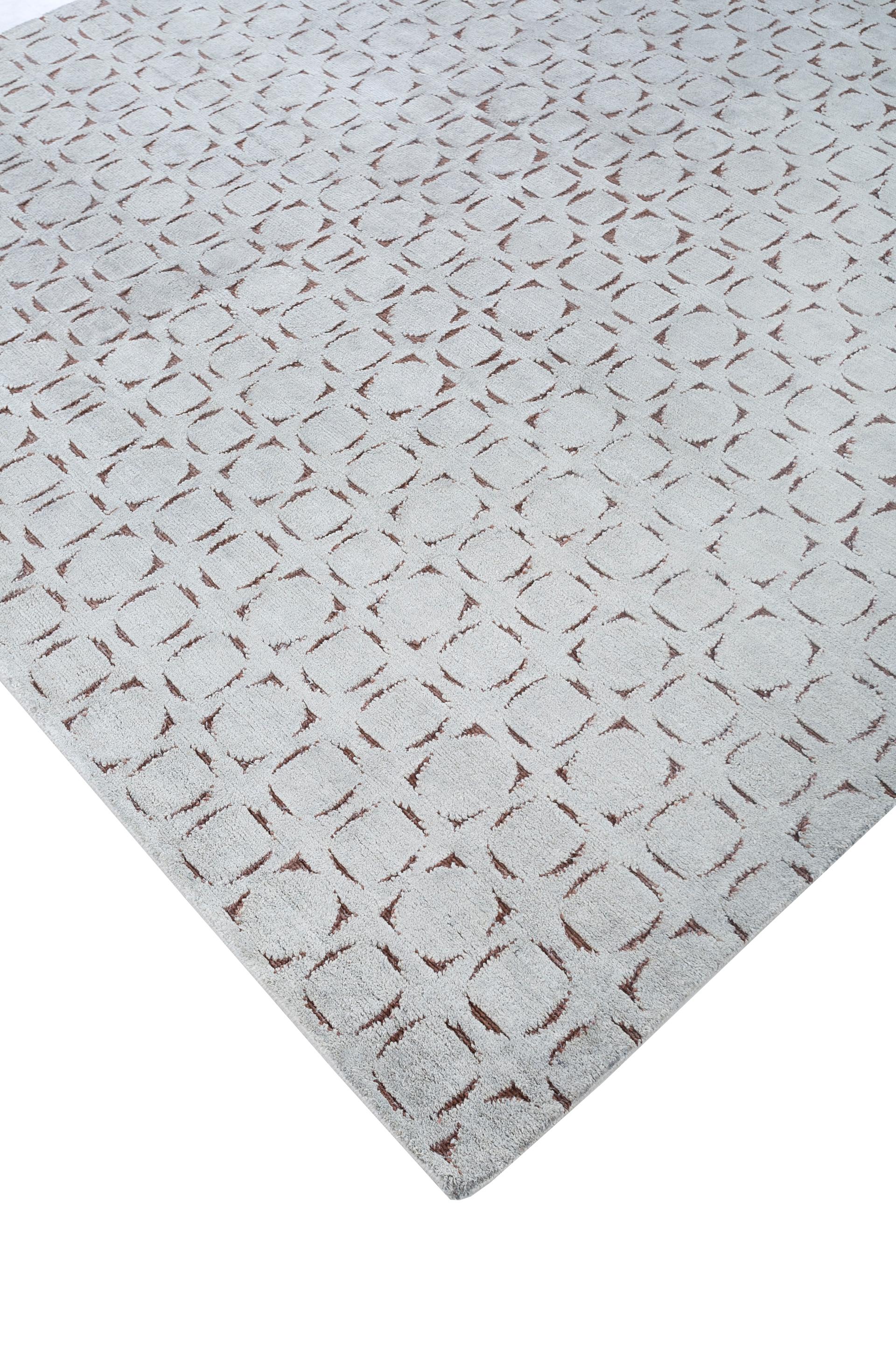Indiano Jaipur Rugs 6x9 Piedi Tappeto annodato a mano in lana e seta moderno Grigio e Nero in vendita