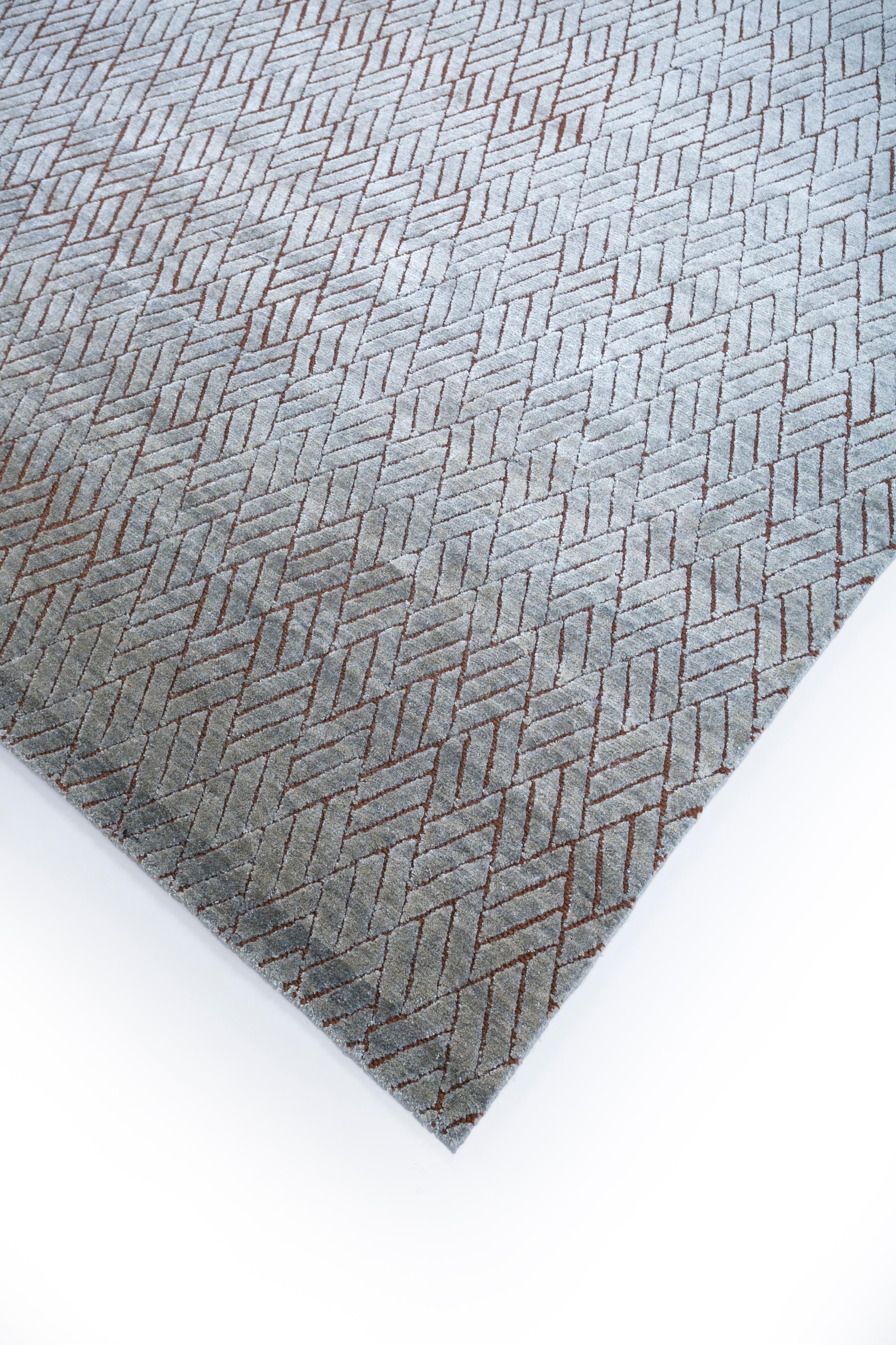 Indien Jaipur Rugs Tapis 6x9 pieds noué à la main Laine et soie moderne Gris et noir en vente