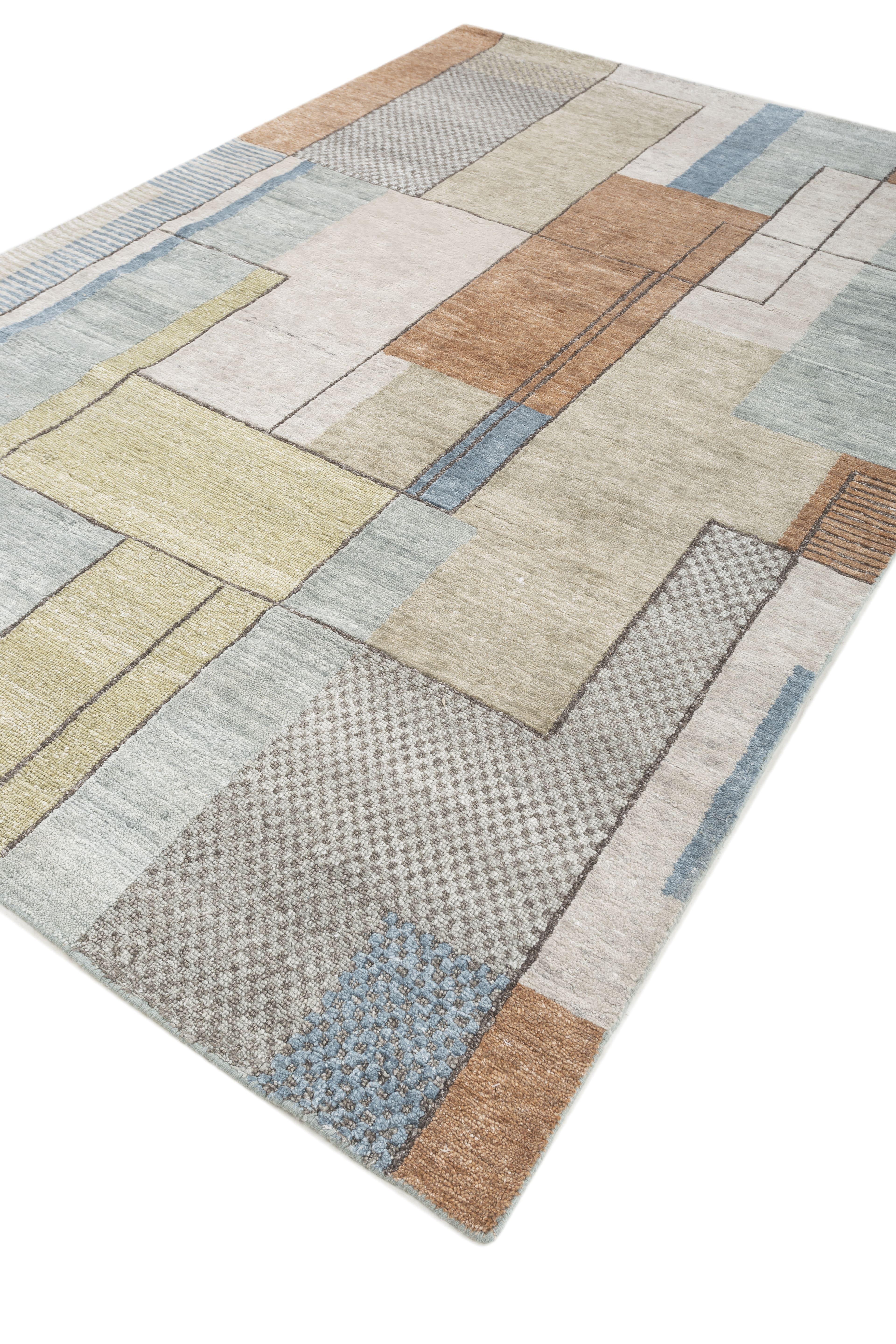 Indien Jaipur Rugs 6X9 pieds Tapis noué à la main Laine et crayon Tapis moderne Ivoire en vente