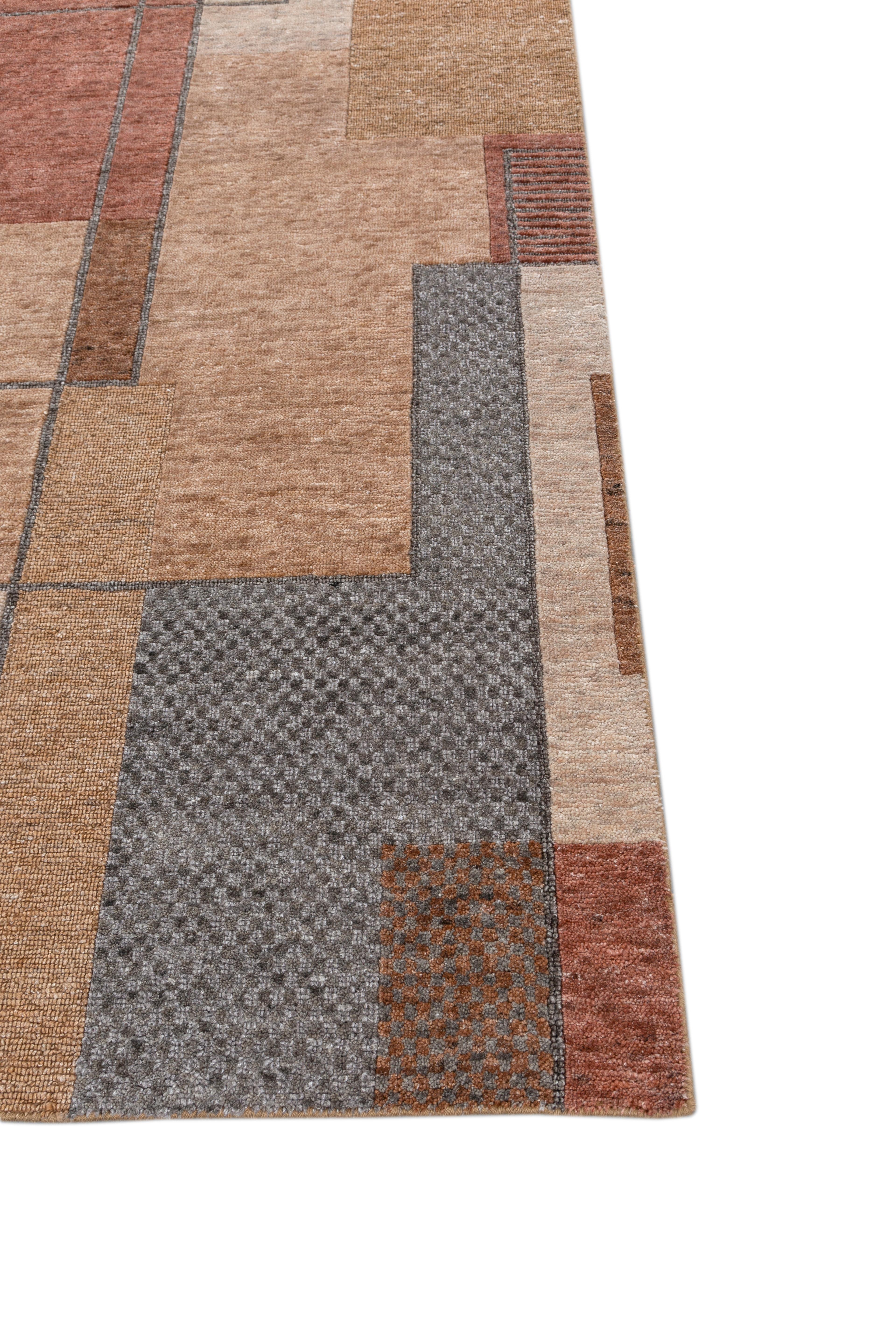 Indiano Tappeto Jaipur Rugs 6X9 Piedi Annodato a Mano in Lana e Tencil Moderno Rosso e Arancione in vendita