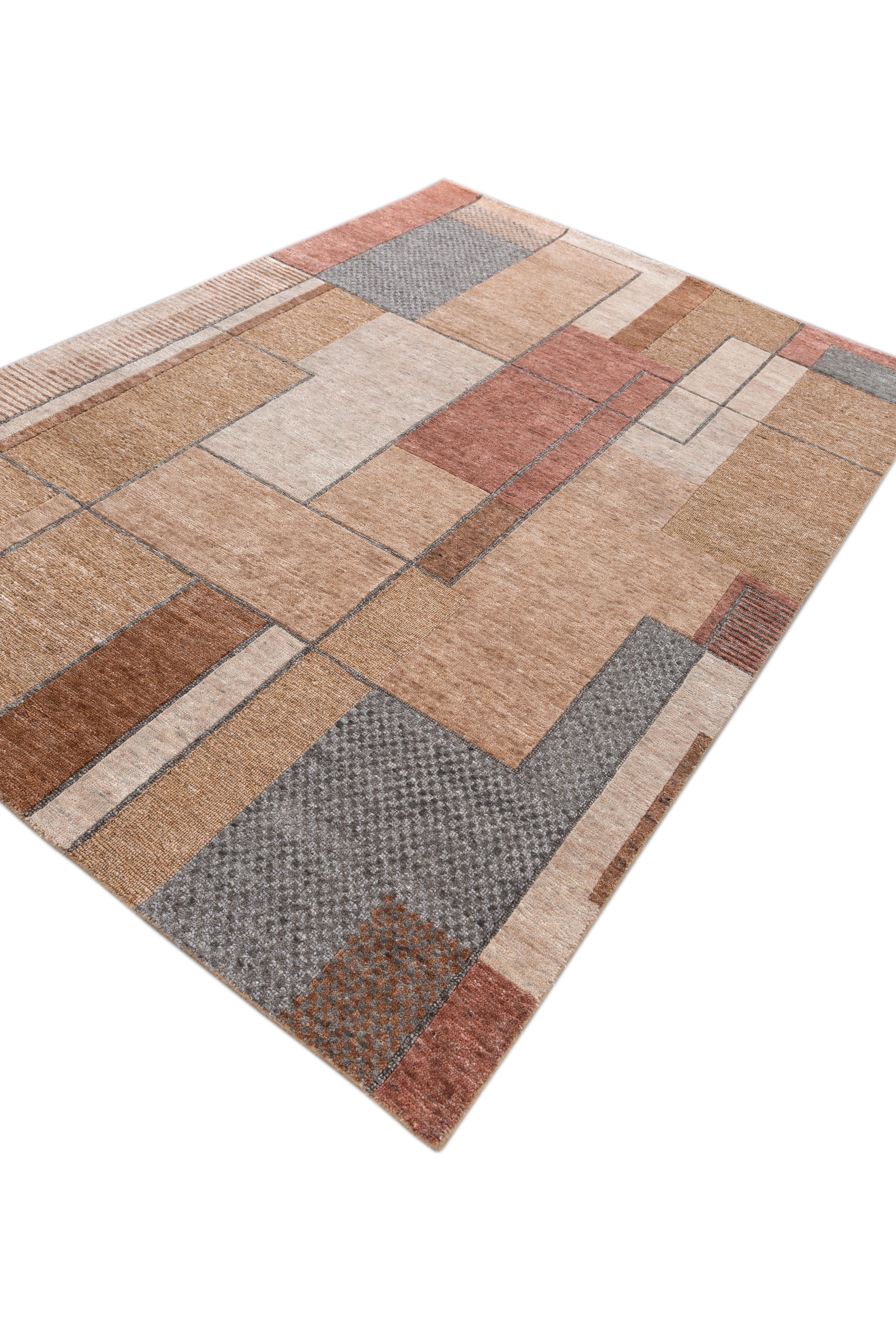 Annodato a mano Tappeto Jaipur Rugs 6X9 Piedi Annodato a Mano in Lana e Tencil Moderno Rosso e Arancione in vendita