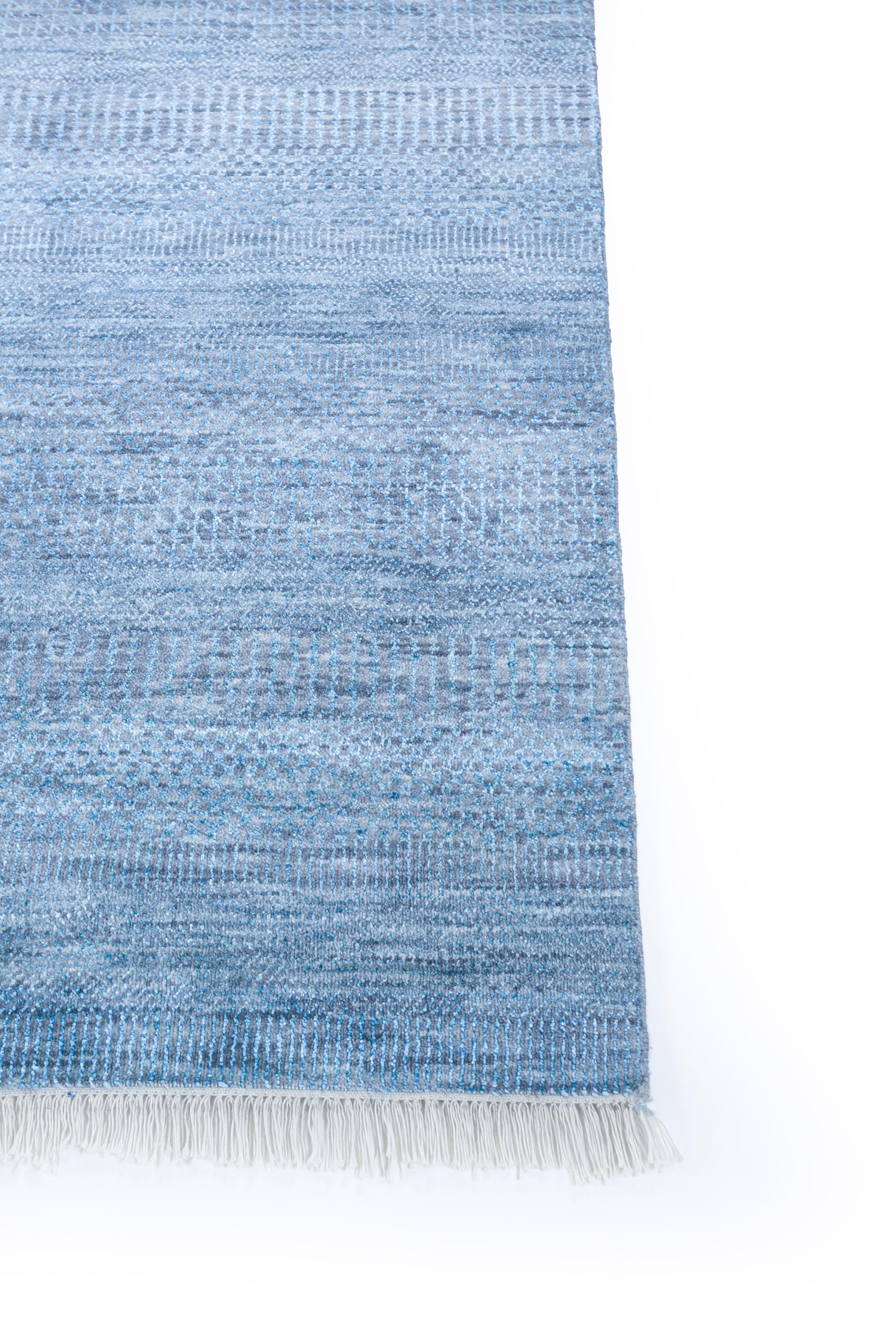 Moderno Tappeto Jaipur Rugs 6x9 Piedi Annodato a Mano in Lana e Viscosa Moderna Blu in vendita