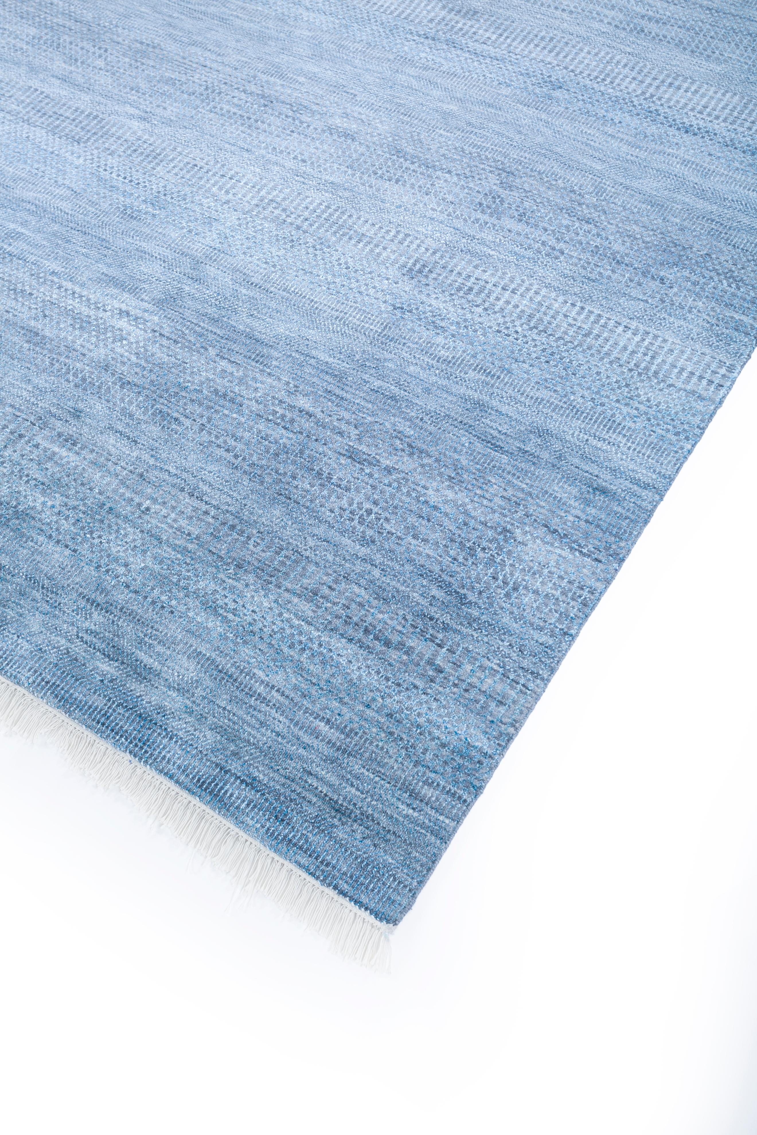 Indiano Tappeto Jaipur Rugs 6x9 Piedi Annodato a Mano in Lana e Viscosa Moderna Blu in vendita