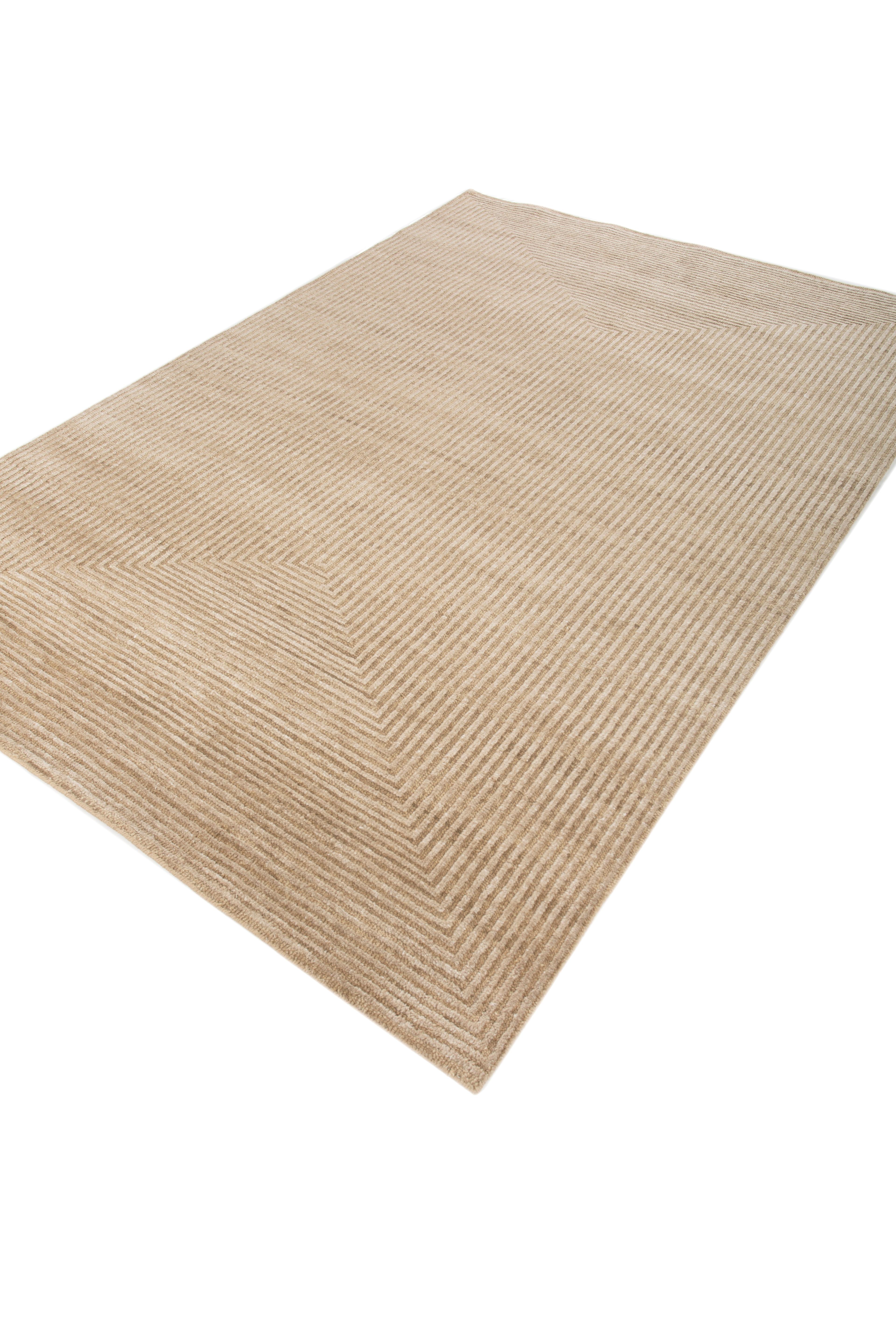 Indian Jaipur Rugs 6x9 Feet Hand knotted Carpet Wool Modern Beige And Brown Rug For Sale