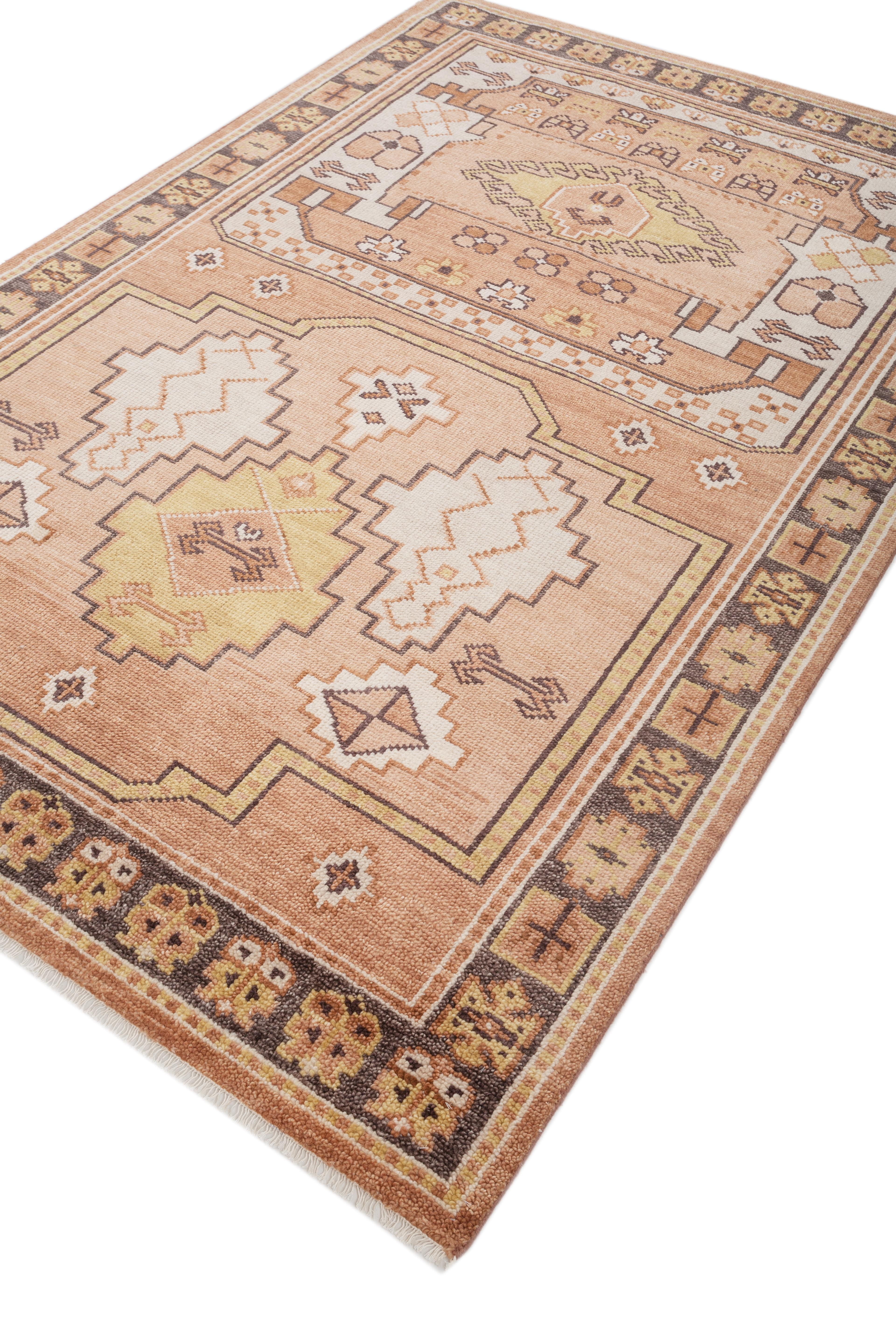 Indien Jaipur Rugs Tapis 6x9 pieds noués à la main Tapis moderne en laine beige et marron en vente