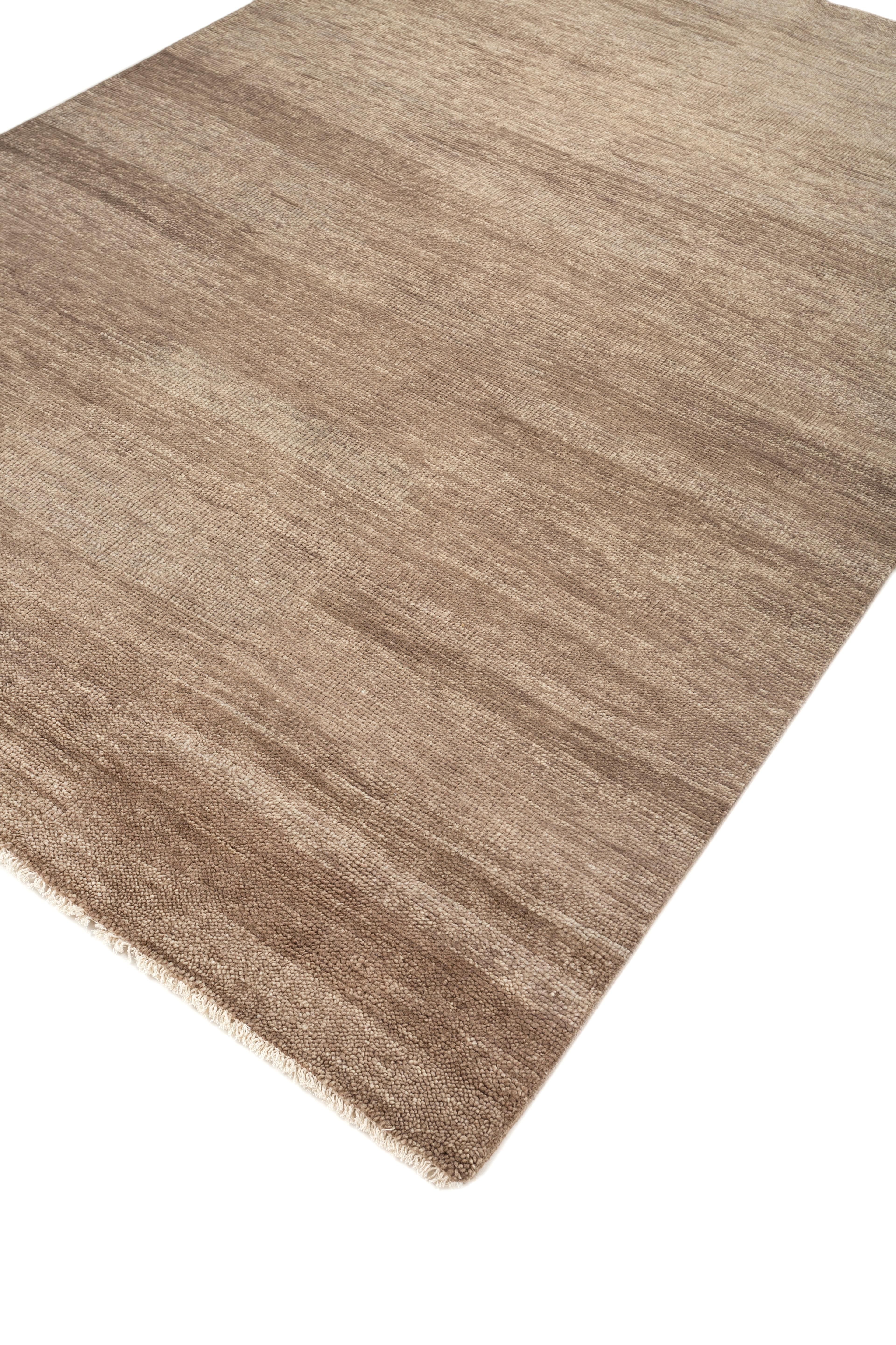 Indien Jaipur Rugs Tapis 6x9 pieds noués à la main Tapis moderne en laine beige et marron en vente