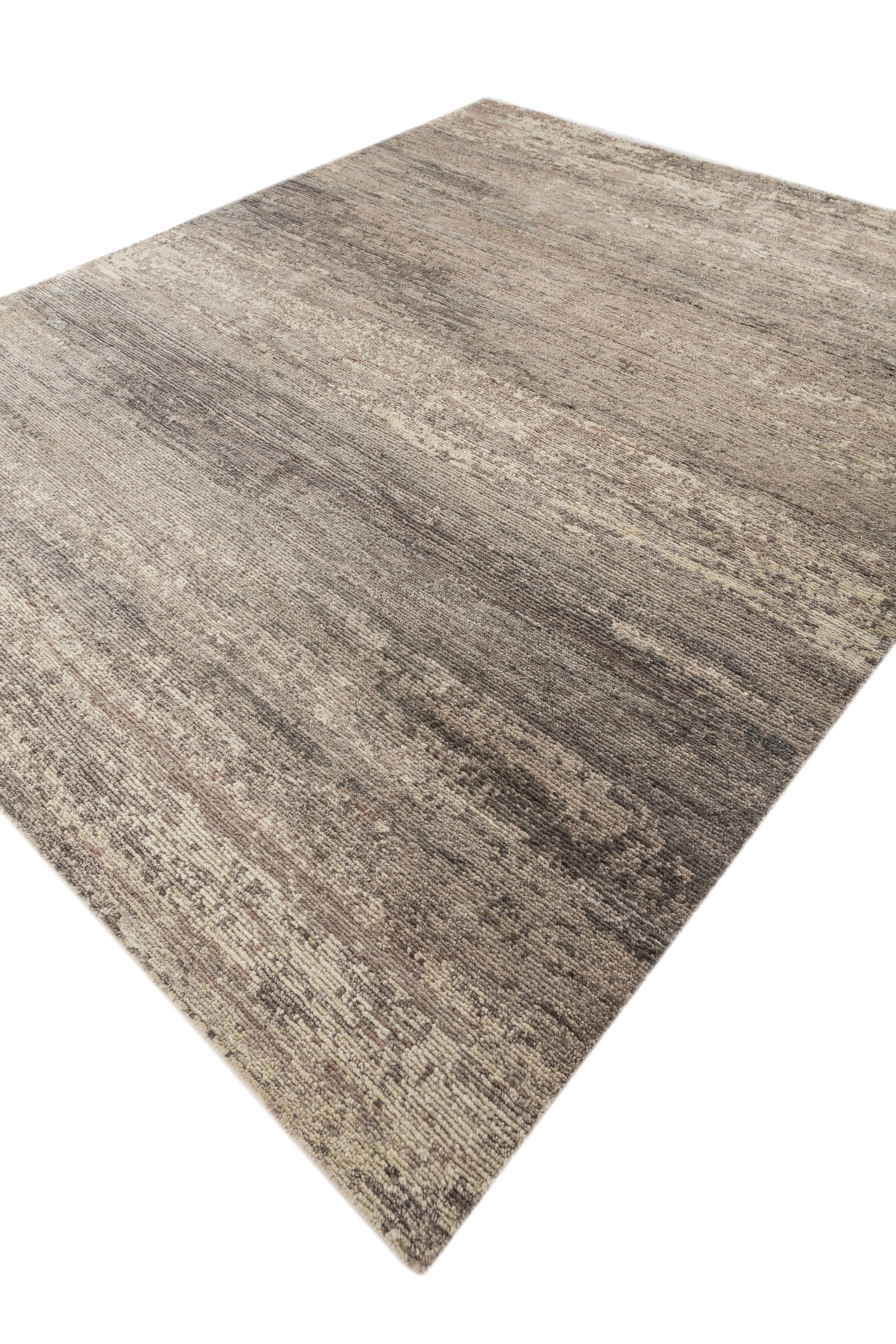 Indiano Jaipur Rugs 6X9 Piedi Tappeto annodato a mano in lana moderno beige e marrone in vendita