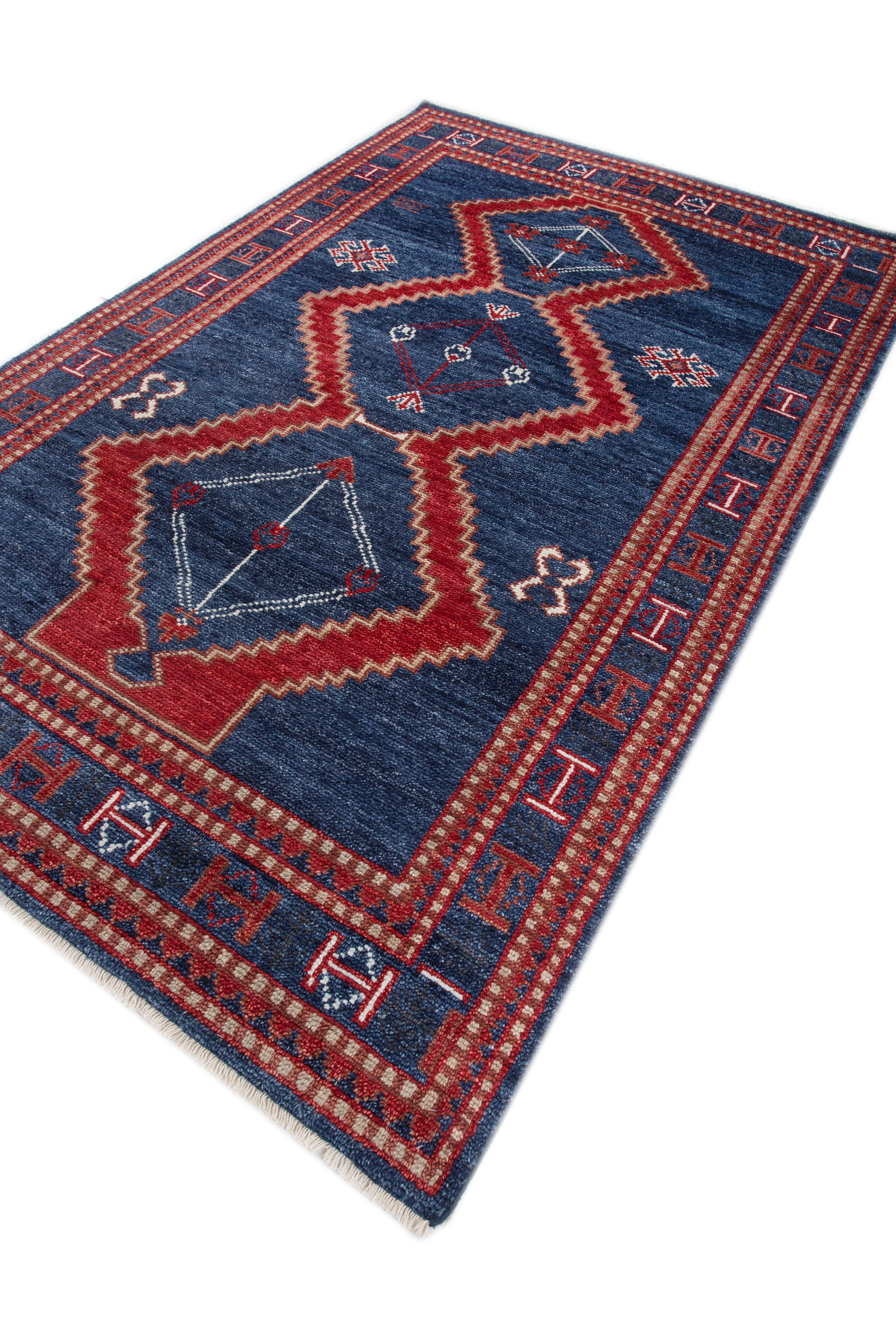 Jaipur Rugs 6x9 Feet Hand geknüpft Teppich Wolle Modern Blau Teppich (Indisch) im Angebot