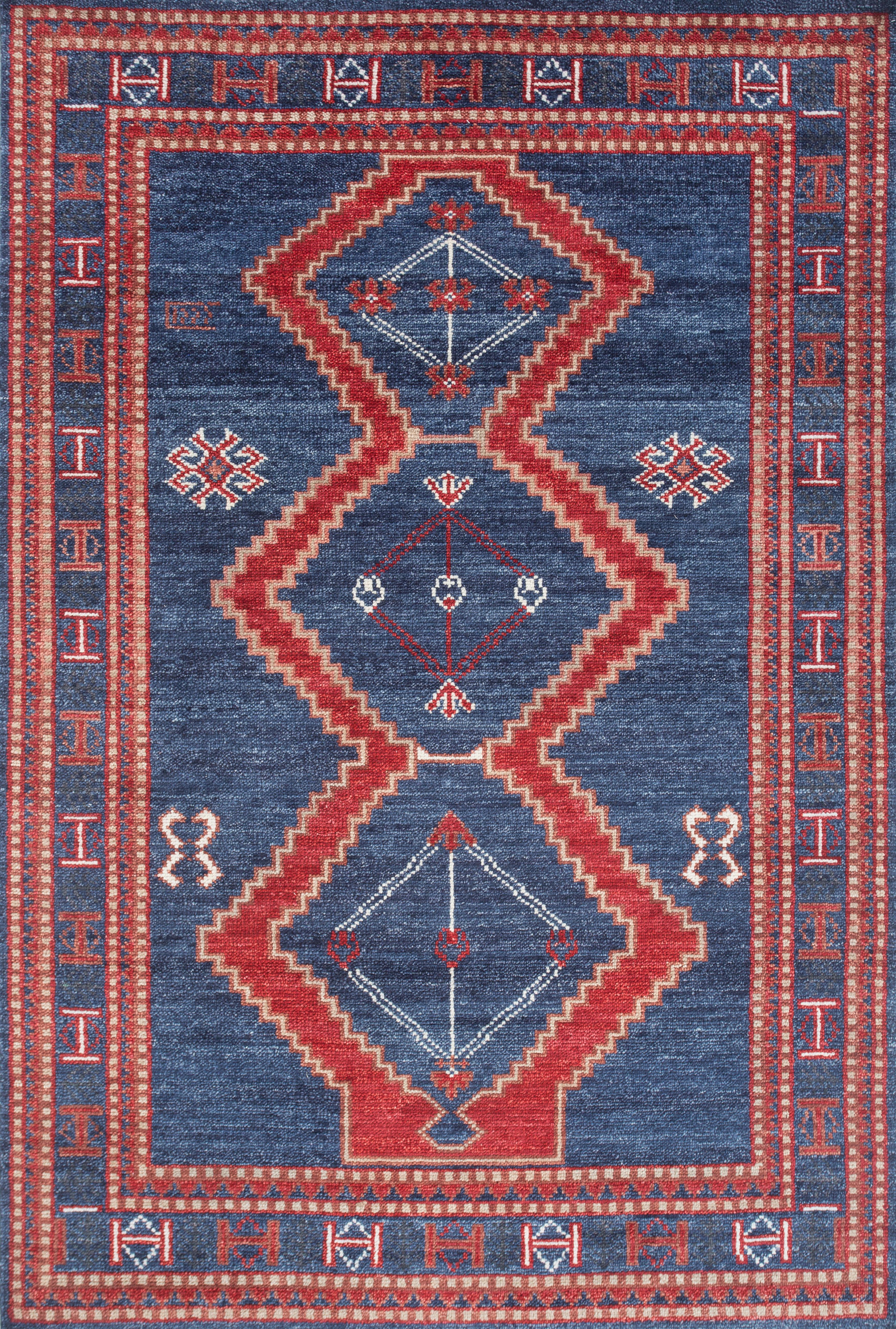Jaipur Rugs 6x9 Feet Hand geknüpft Teppich Wolle Modern Blau Teppich im Angebot