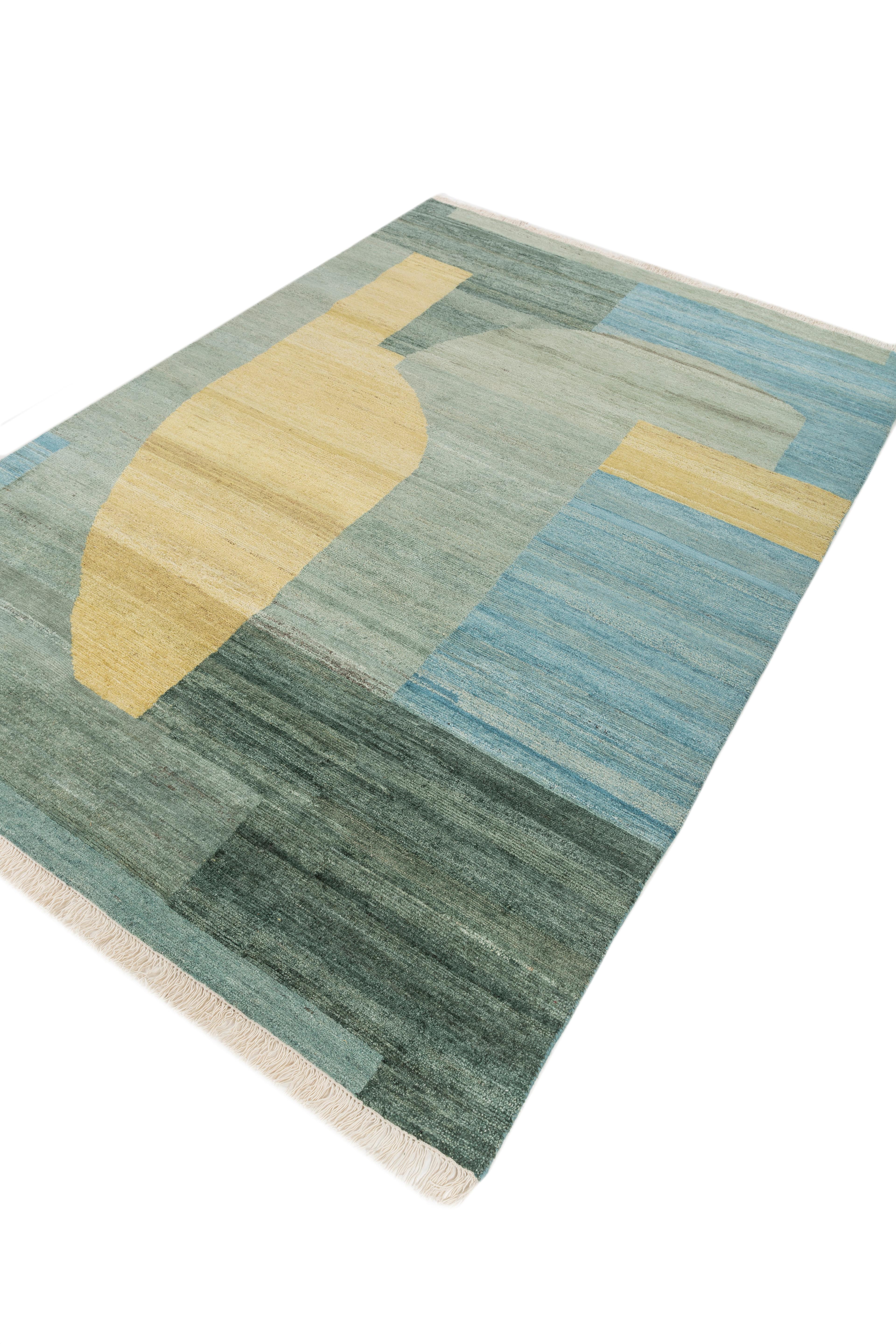 Moderne Jaipur Rugs 6X9 pieds Tapis en laine noué à la main Tapis moderne vert en vente