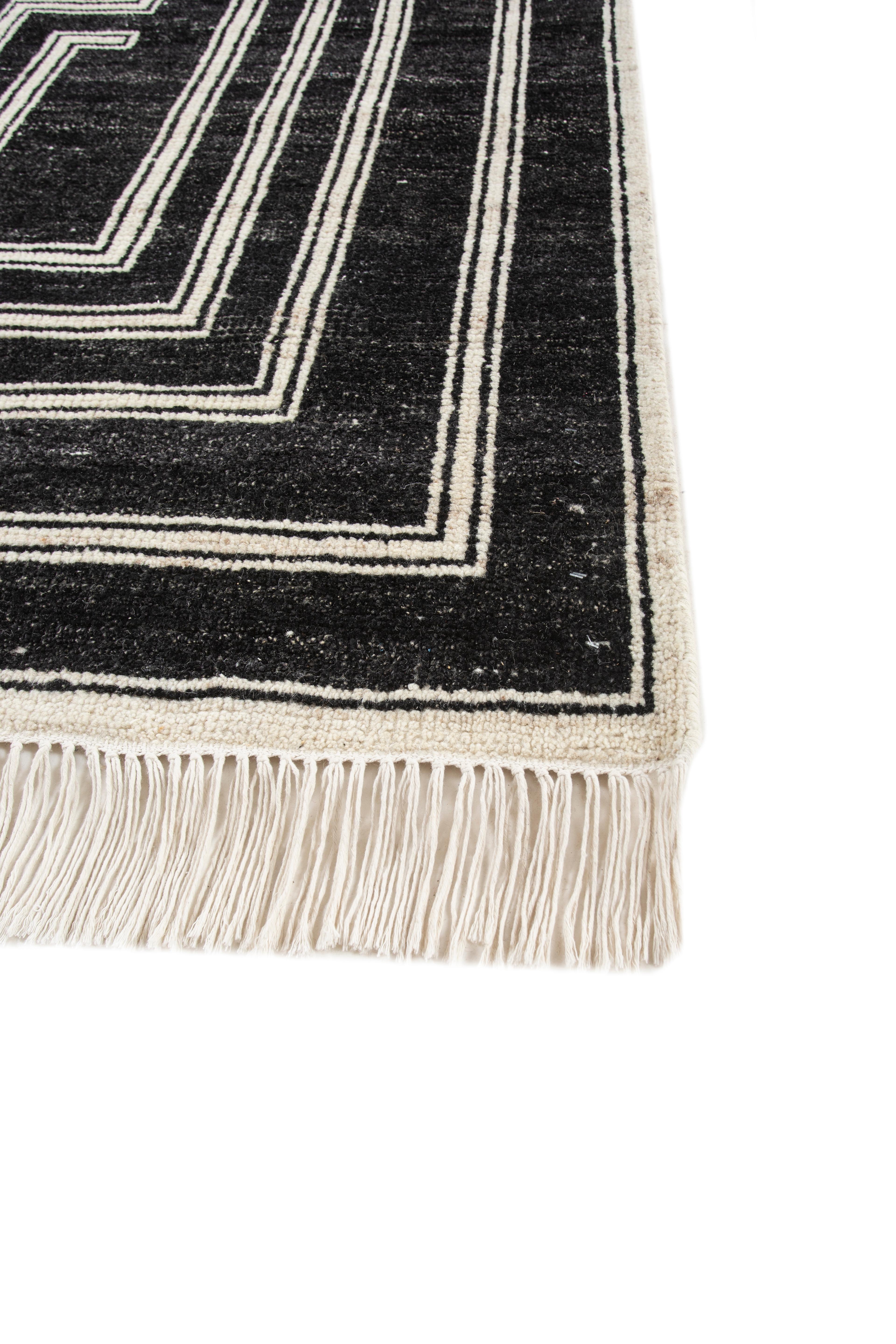 Moderno Jaipur Rugs 6x9 Piedi Tappeto annodato a mano in lana moderno grigio e nero in vendita
