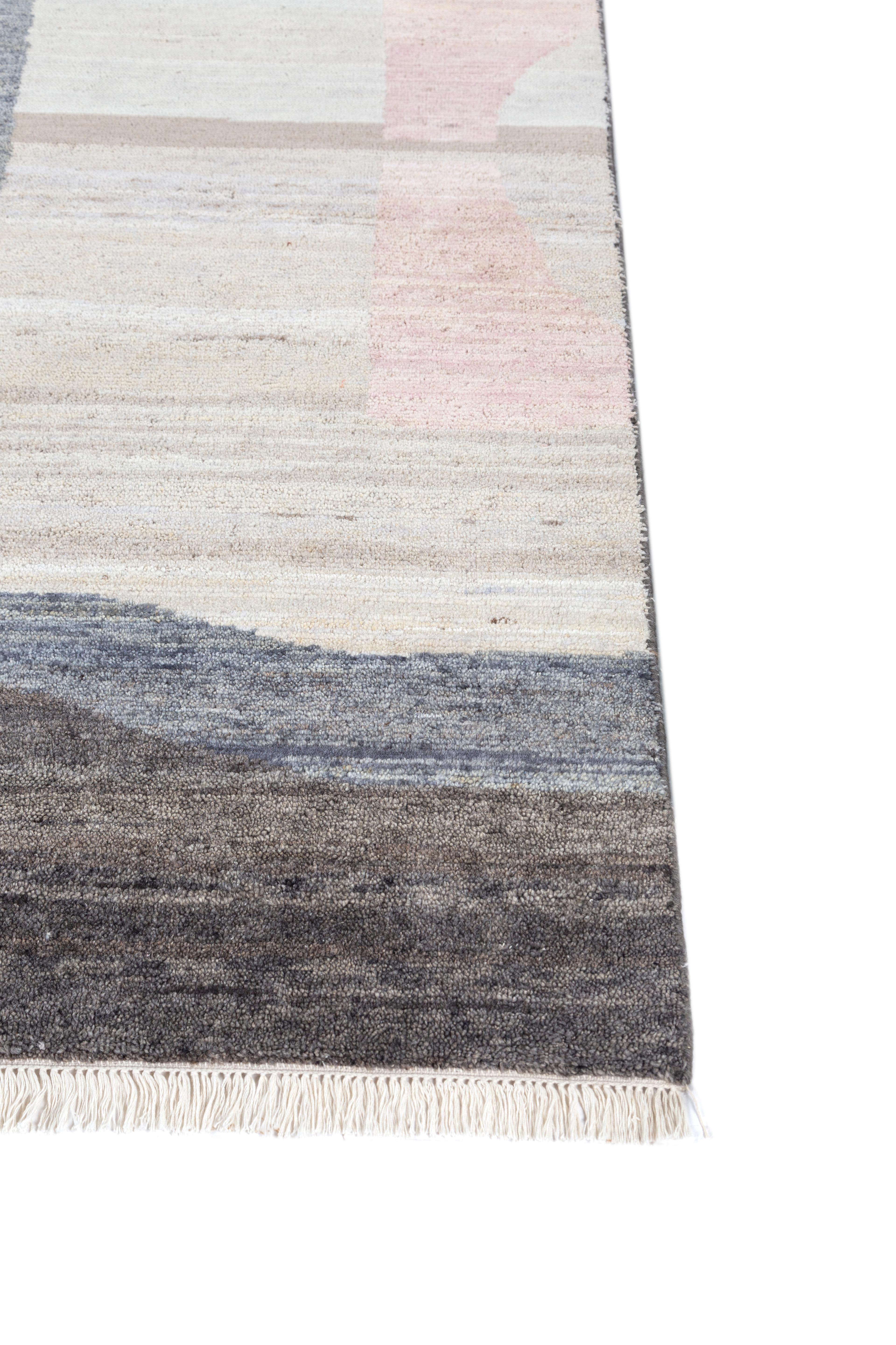Moderne Jaipur Rugs Tapis 6X9 pieds noué à la main Tapis en laine moderne gris et noir en vente