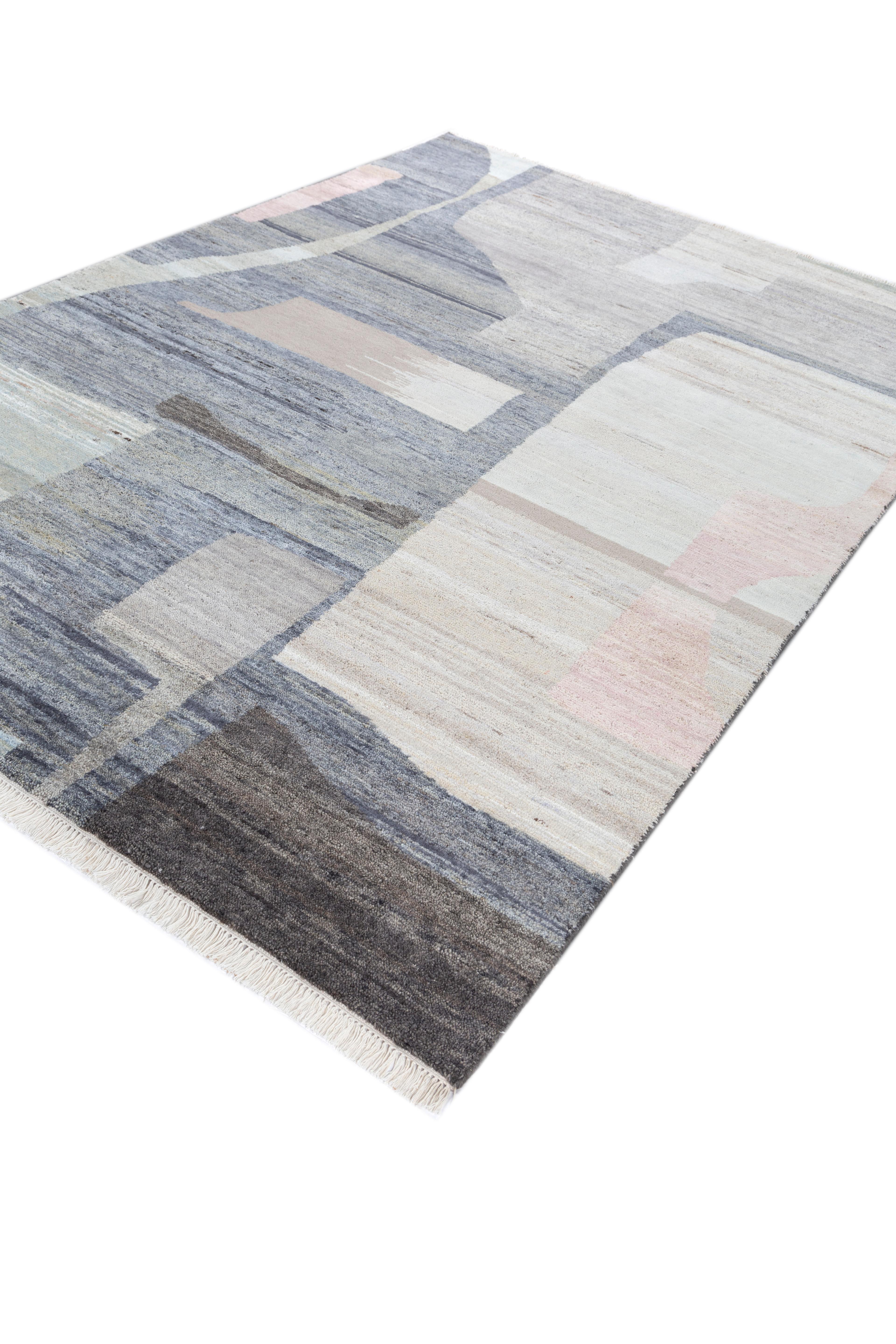 Indien Jaipur Rugs Tapis 6X9 pieds noué à la main Tapis en laine moderne gris et noir en vente