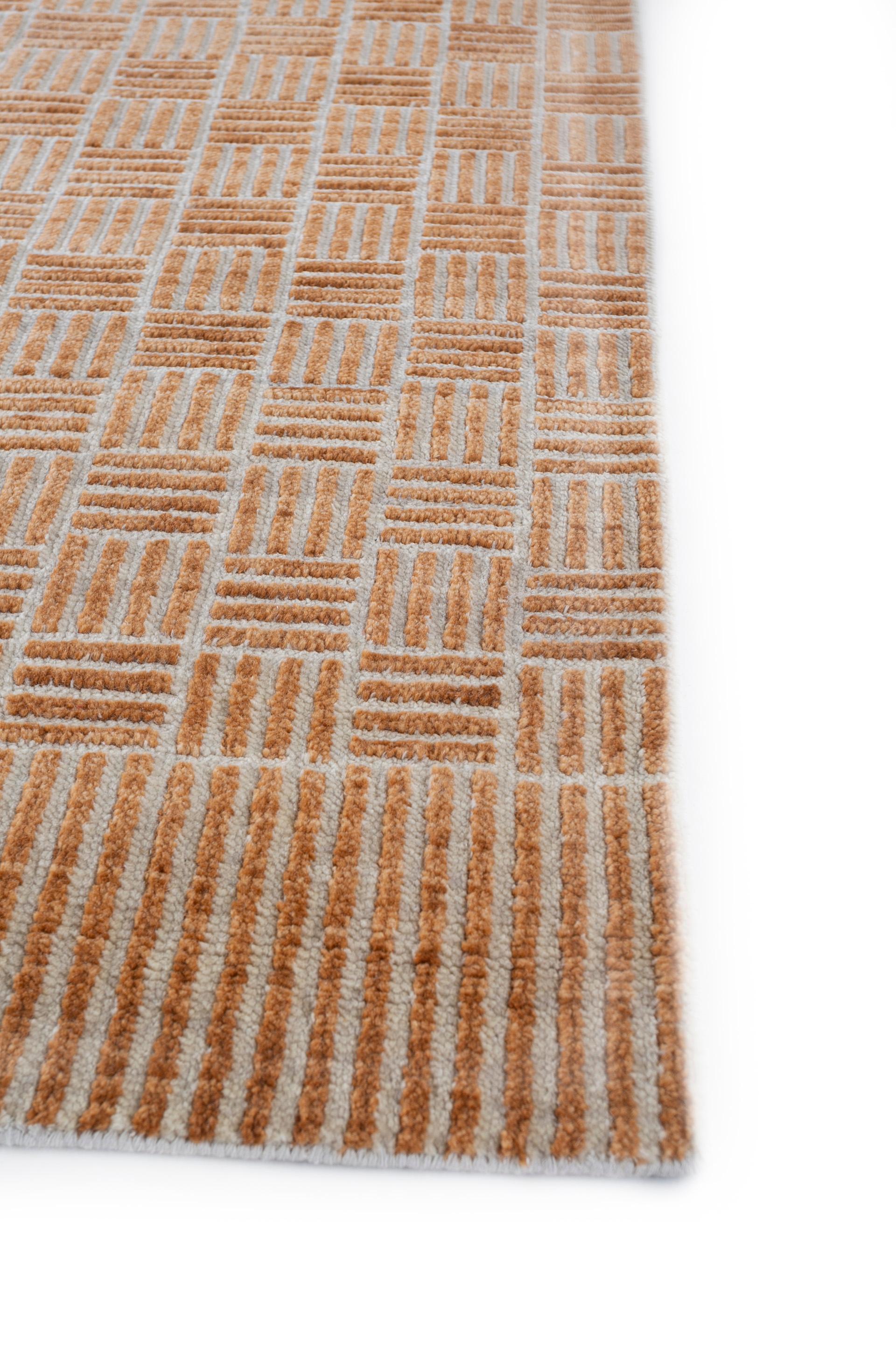 Moderne Jaipur Rugs Tapis 6x9 pieds noué à la main Tapis moderne en laine rouge et orange en vente