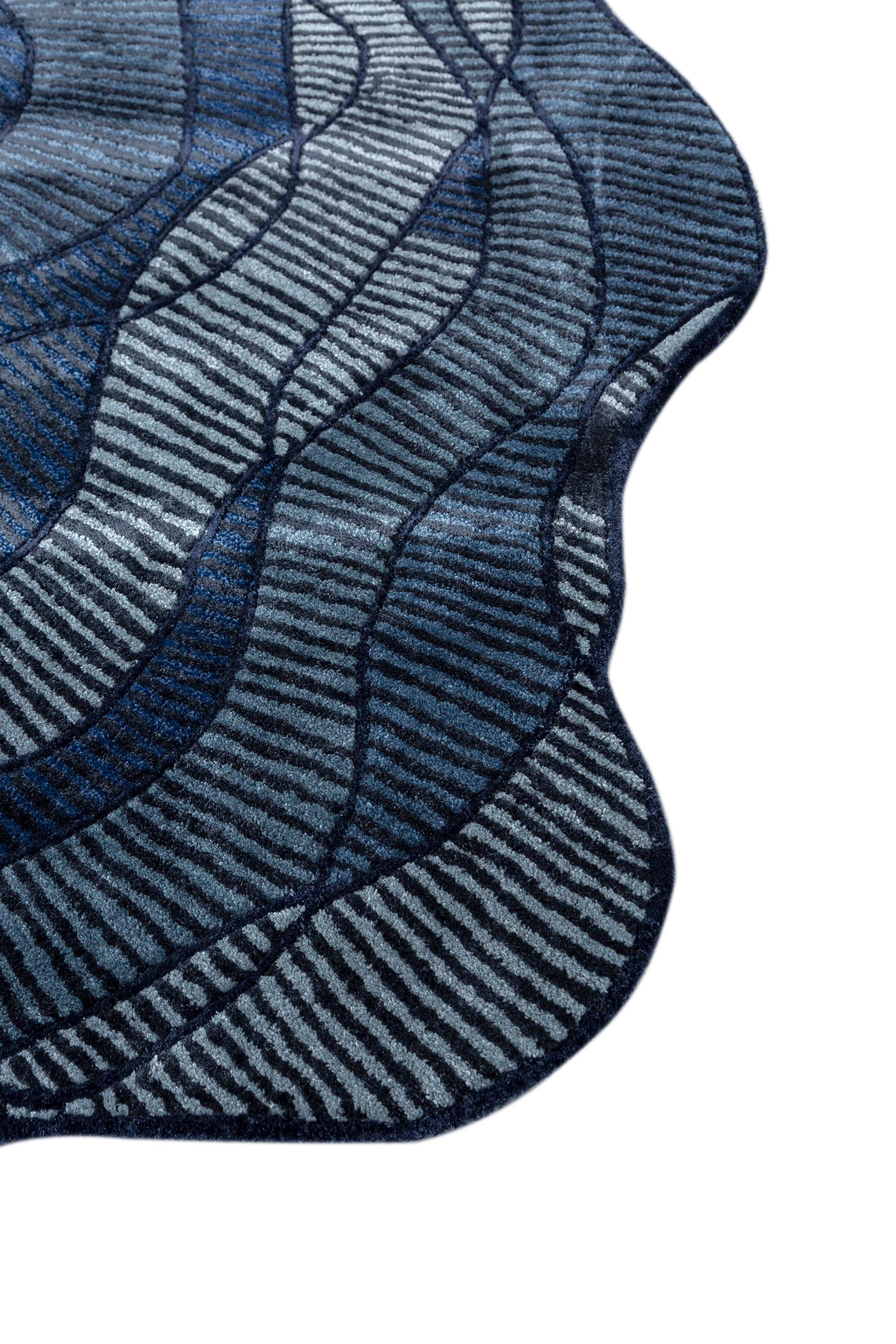 Jaipur Teppiche 6x9 Füße Hand getuftet Teppich Wolle und Viskose Modern Blau Teppich (Moderne) im Angebot