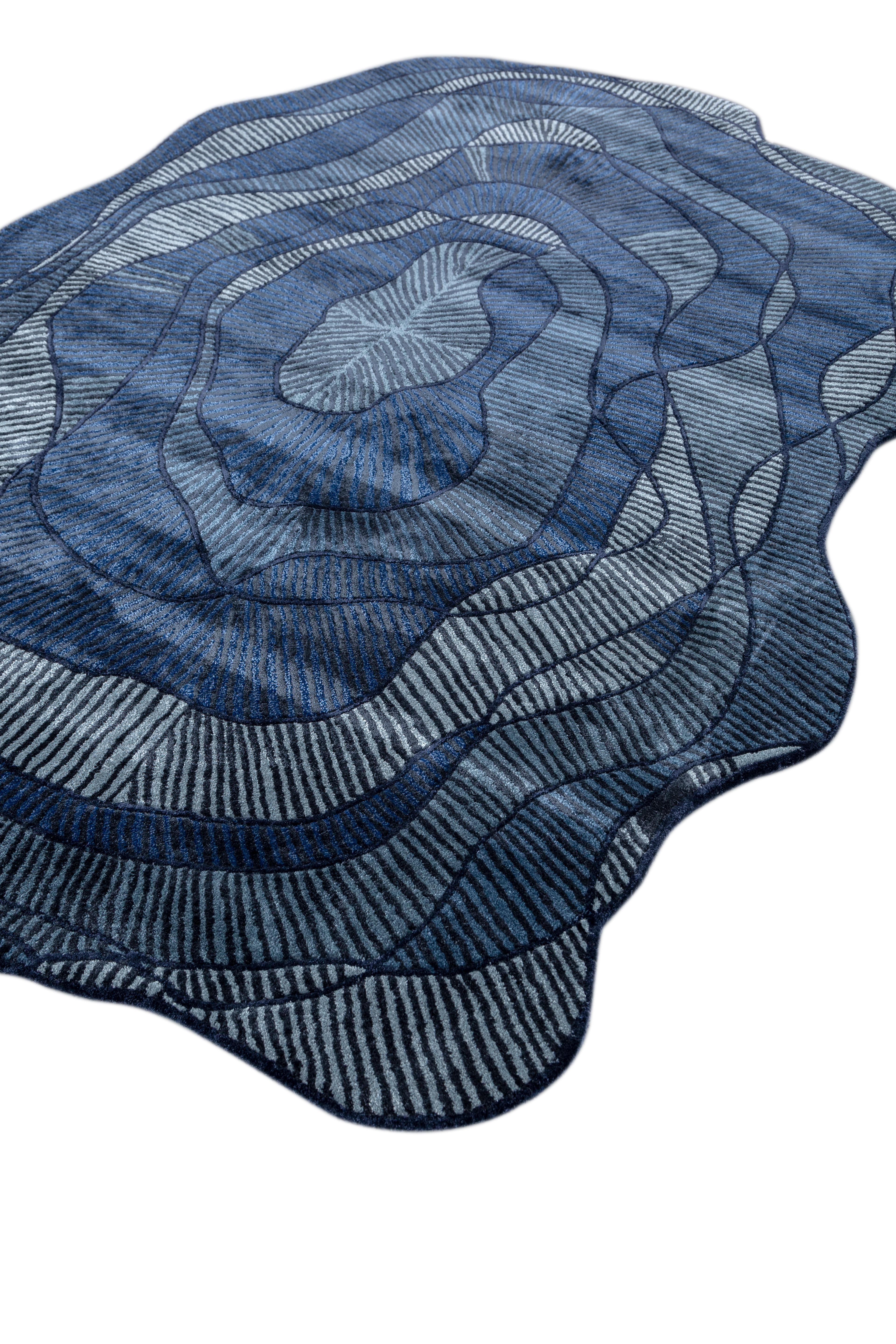 Jaipur Teppiche 6x9 Füße Hand getuftet Teppich Wolle und Viskose Modern Blau Teppich (Indisch) im Angebot